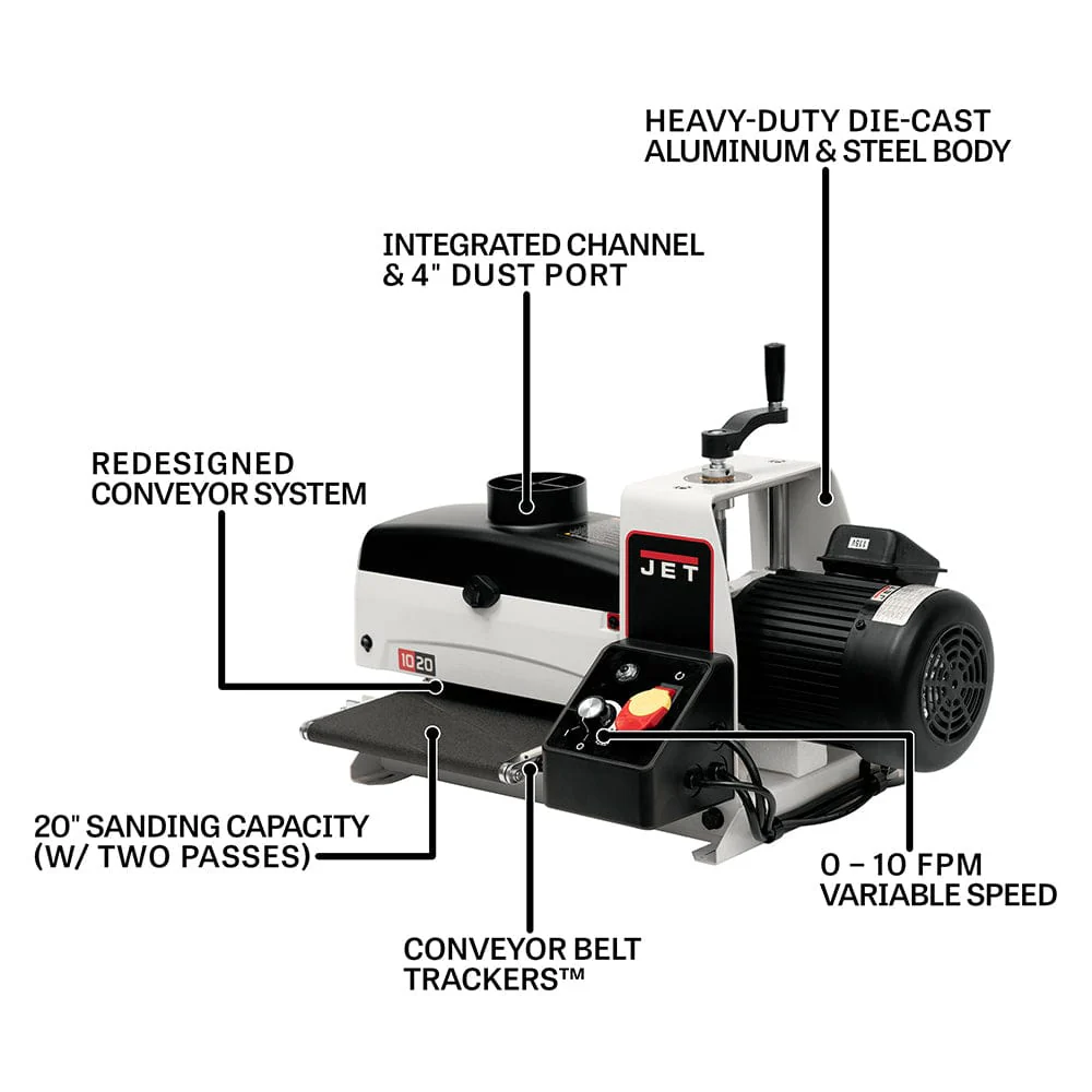 10" Benchtop Drum Sander - 1 HP 1 PH 115V - JWDS-1020 - Image 3