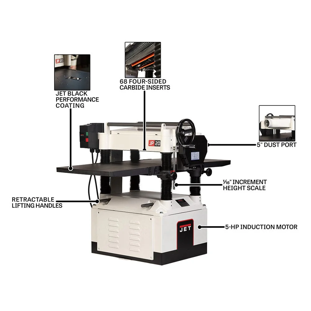 Jet Black 20" Helical Head Planer, 5HP, 1PH (JWP-208HH) - Image 7