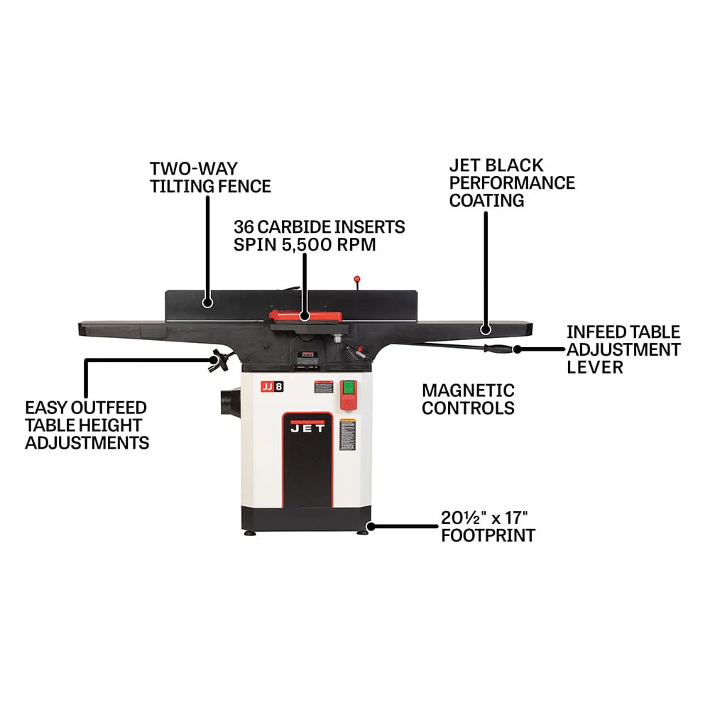 Jet Black 8" Helical Head Jointer 2HP, 1PH, 230V (JWJ-8HH-BLK) - Image 8