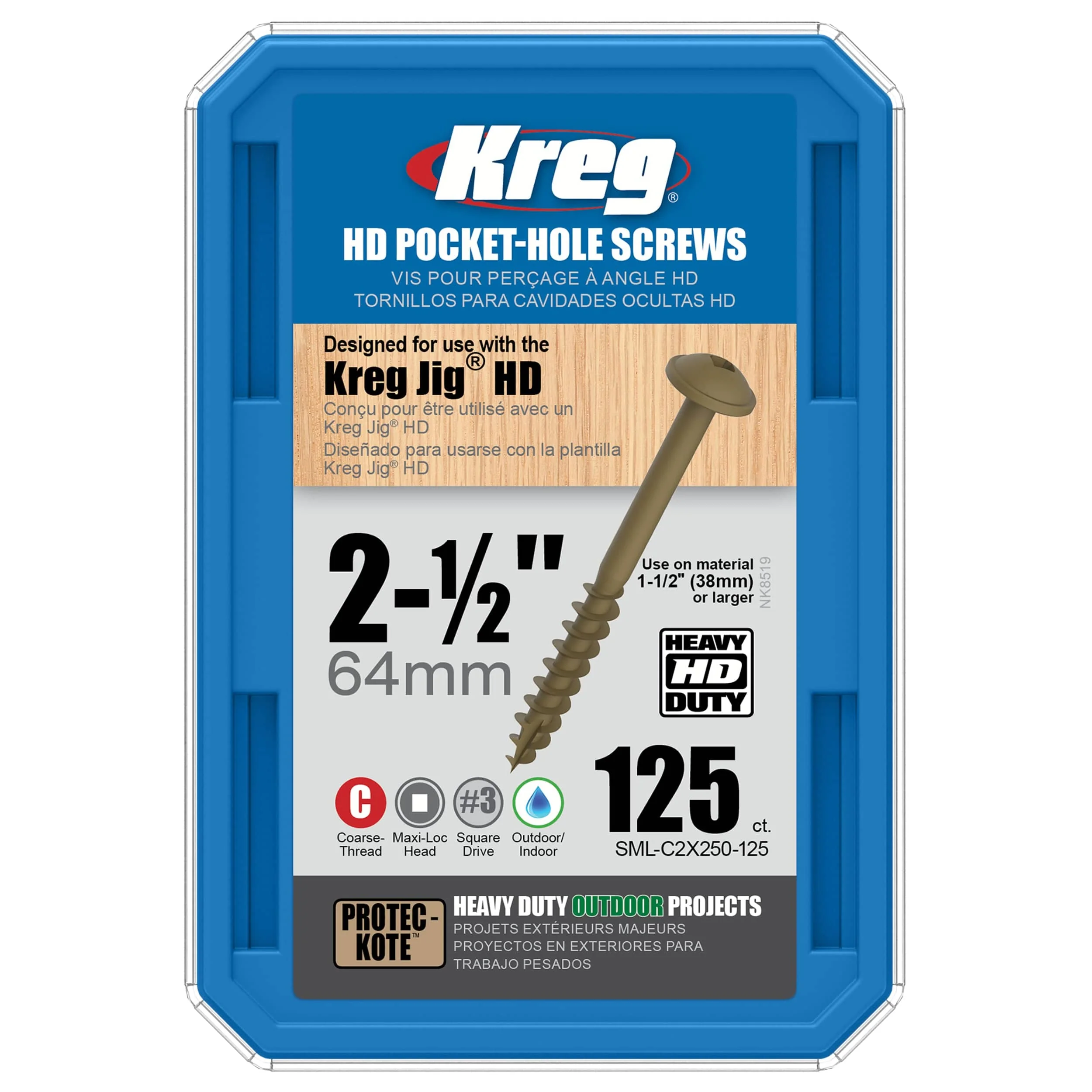 HD Pocket Hole Screw - #14 x 2-1/2" Coarse - Square Drive - Washer Head - Image 6