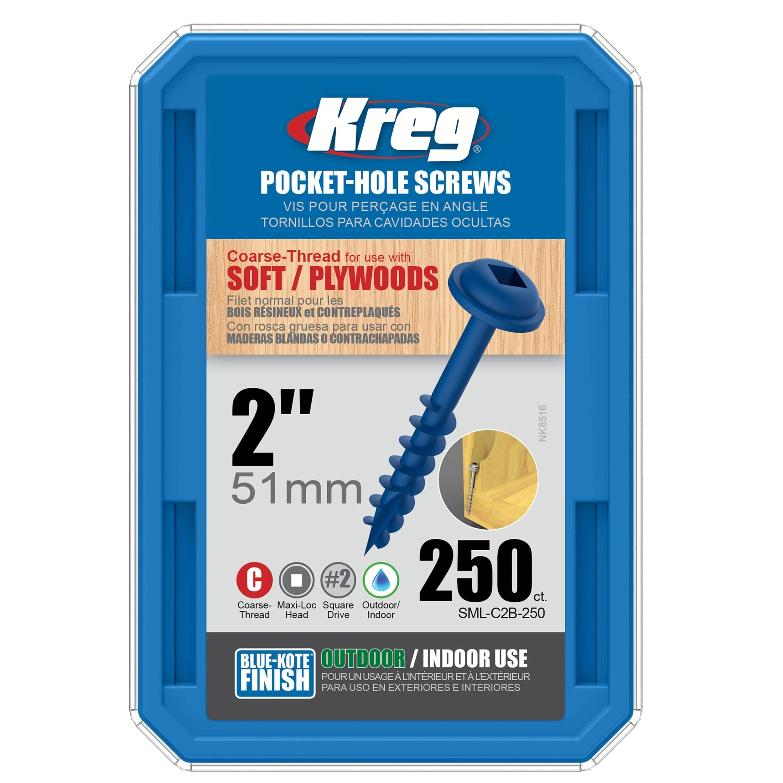 Pocket Hole Screw - #8 Coarse - Square Drive - Washer Head - Blue-Kote - Image 12