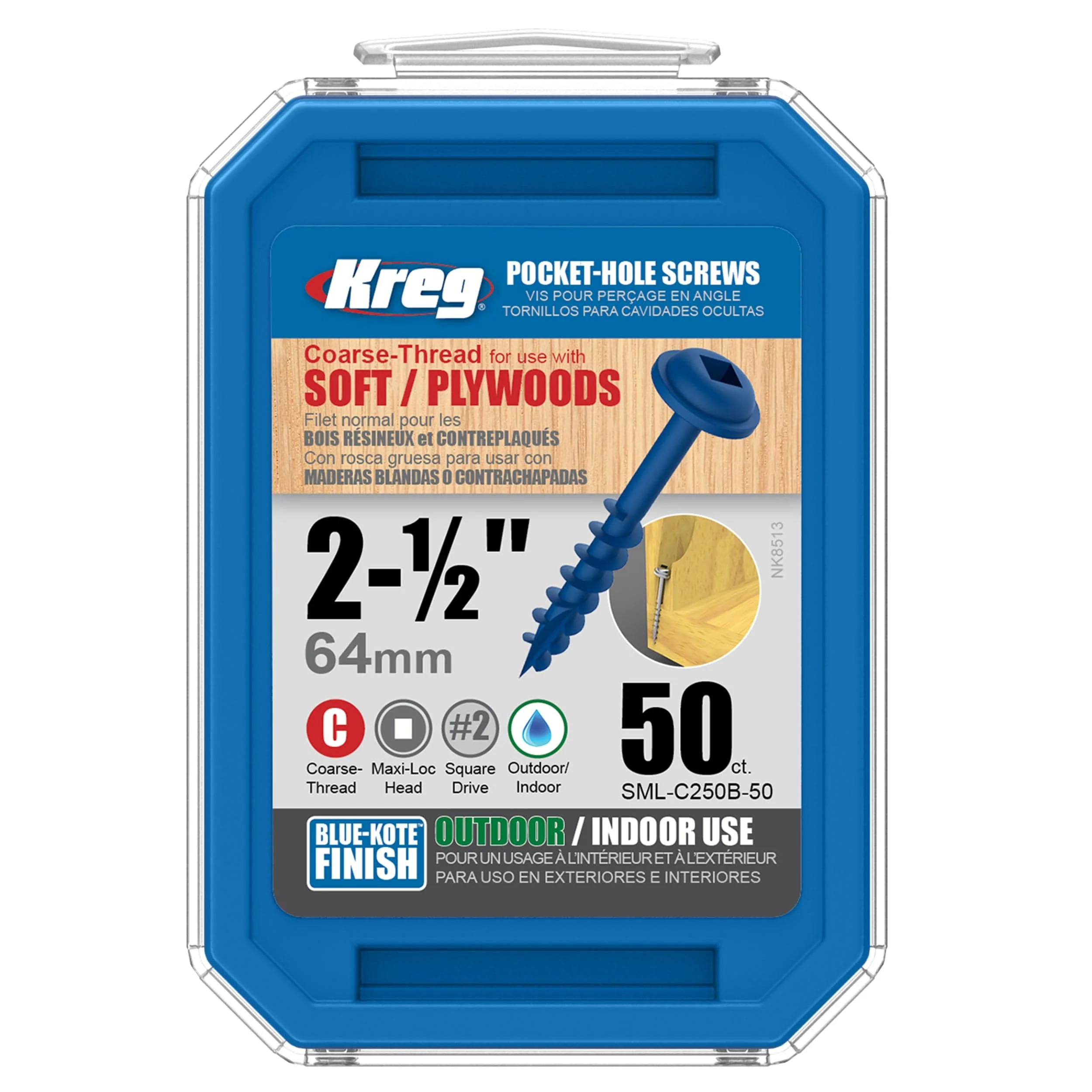 Pocket Hole Screw - #8 Coarse - Square Drive - Washer Head - Blue-Kote - Image 15