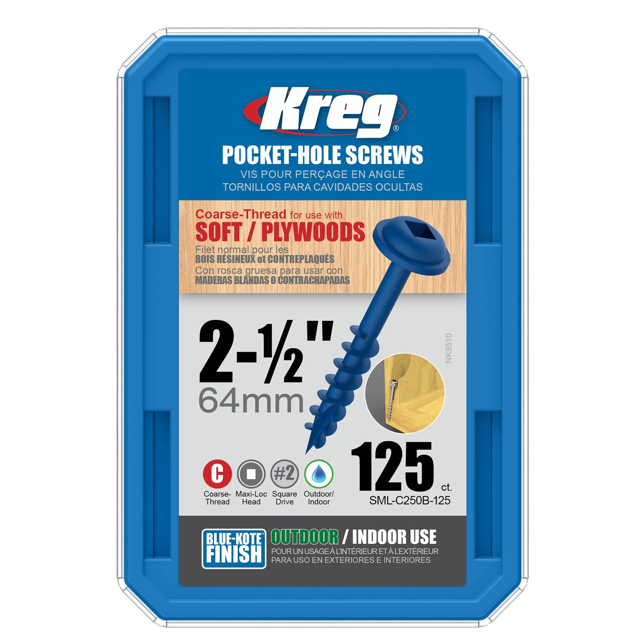 Pocket Hole Screw - #8 Coarse - Square Drive - Washer Head - Blue-Kote - Image 18