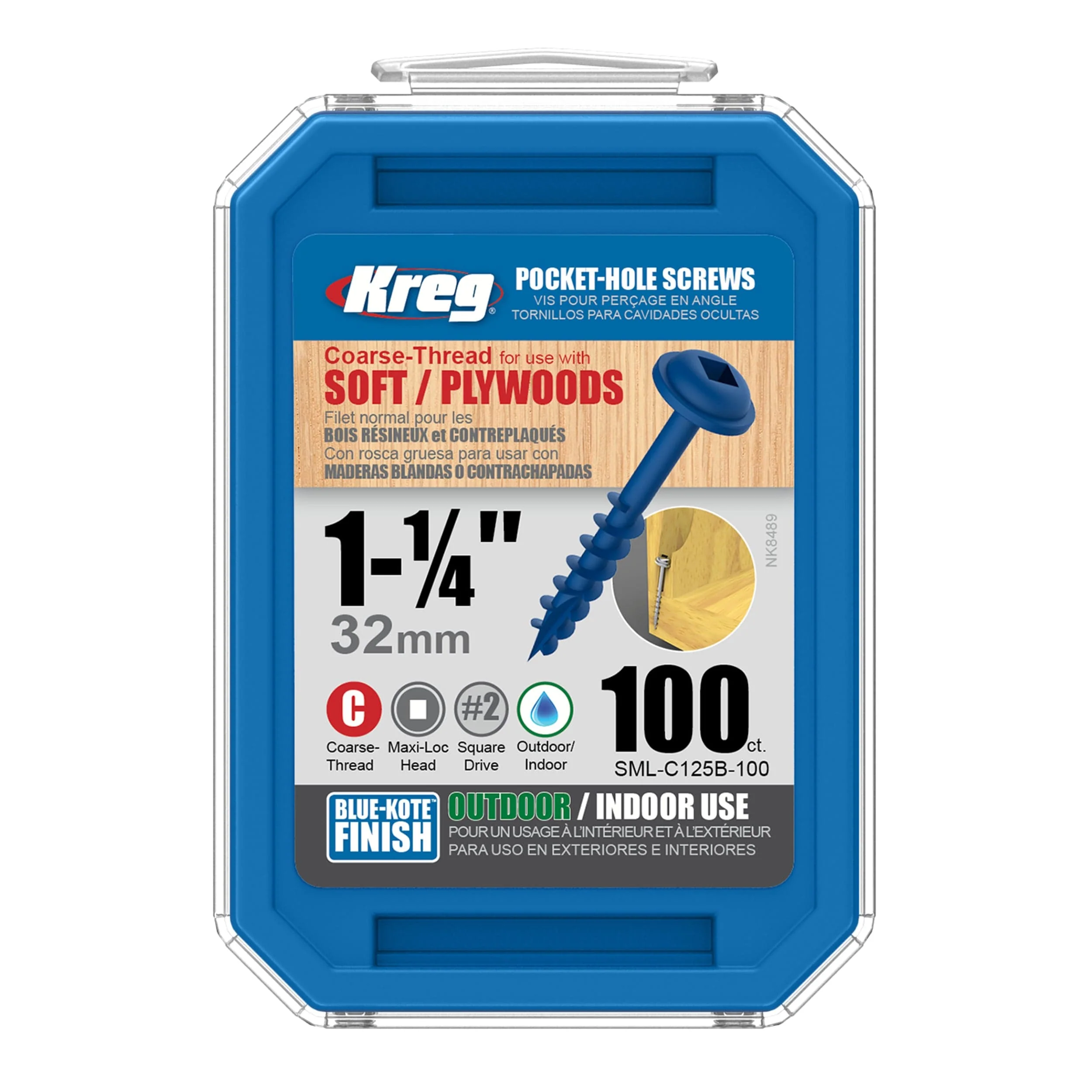 Pocket Hole Screw - #8 Coarse - Square Drive - Washer Head - Blue-Kote - Image 3