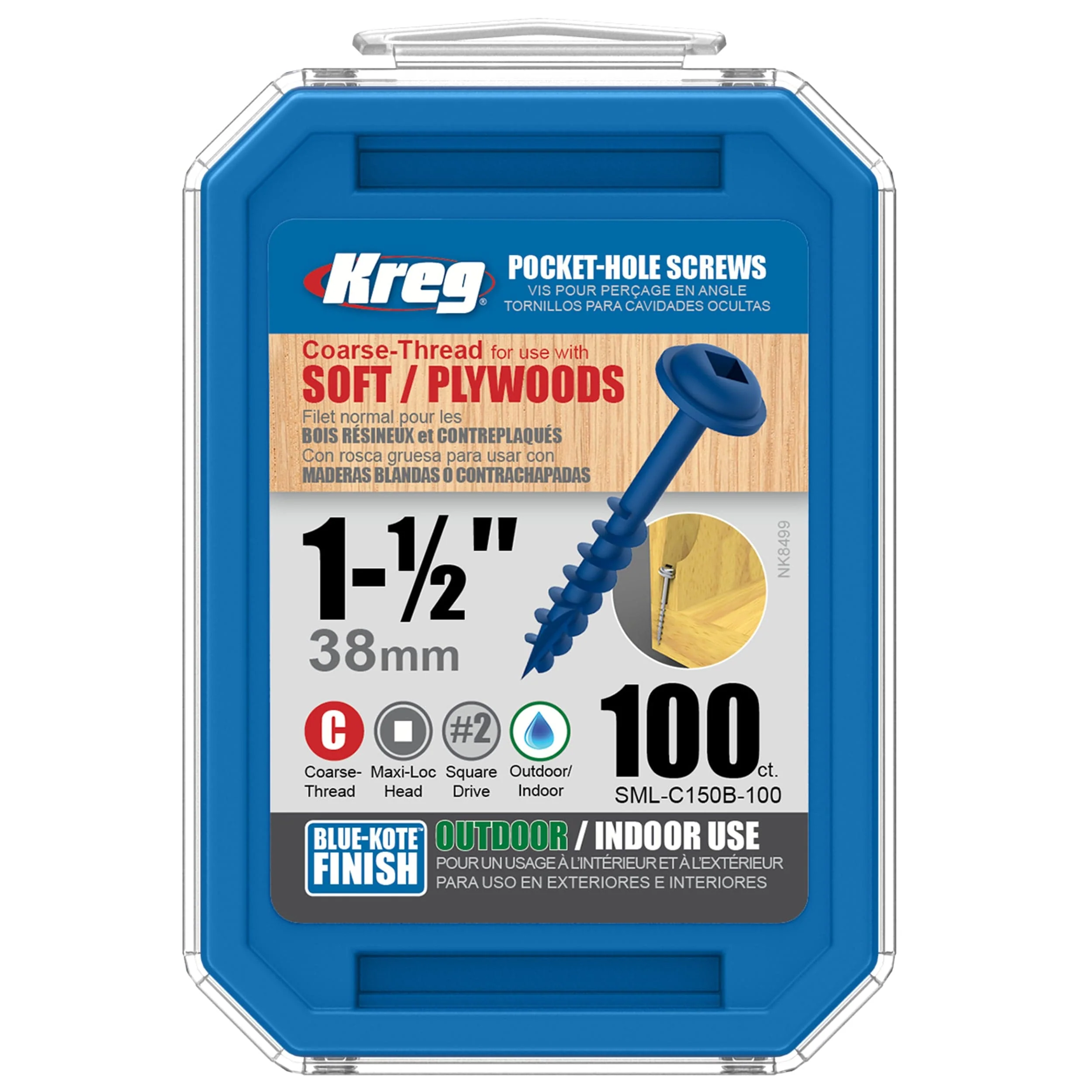 Pocket Hole Screw - #8 Coarse - Square Drive - Washer Head - Blue-Kote - Image 6