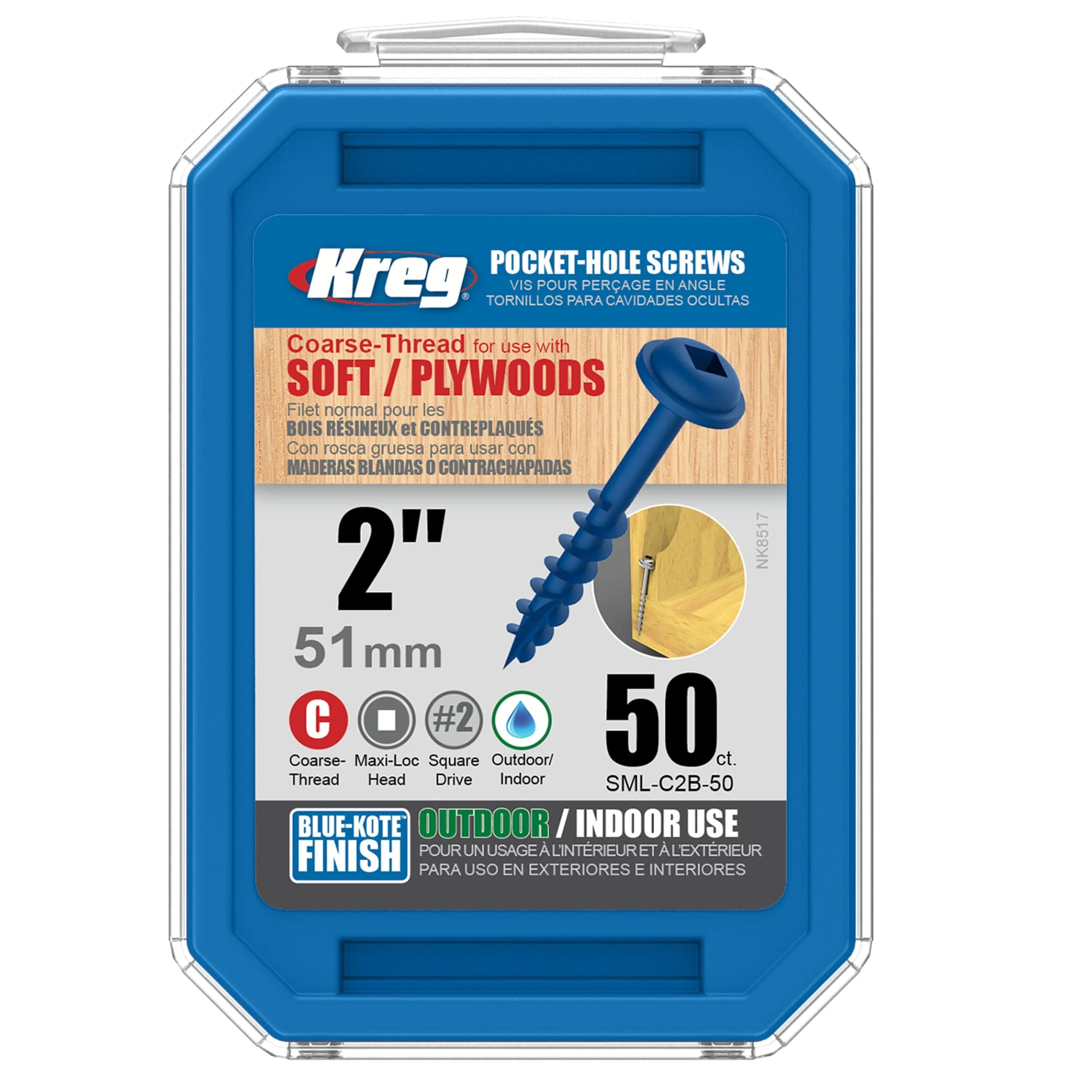 Pocket Hole Screw - #8 Coarse - Square Drive - Washer Head - Blue-Kote - Image 9