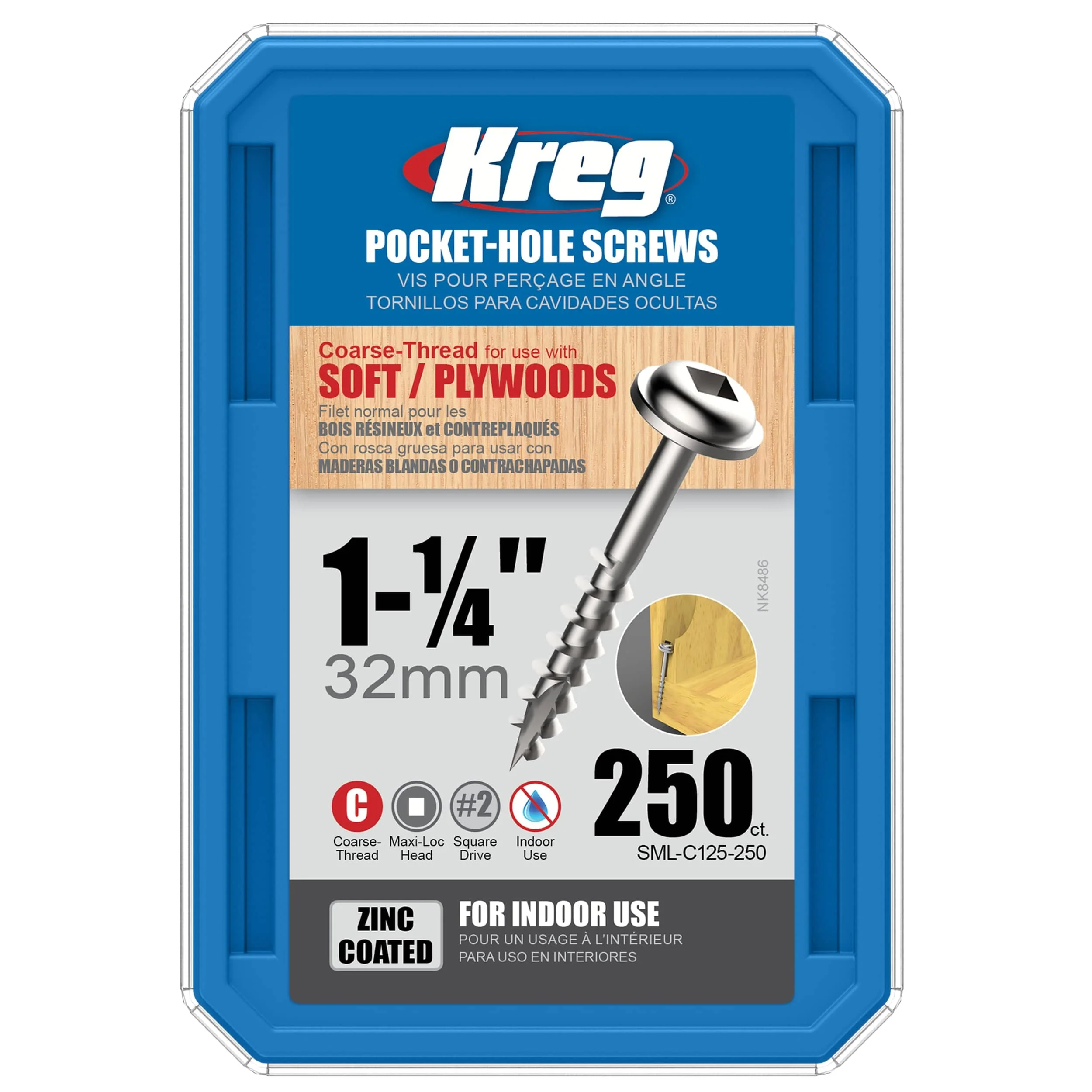 Pocket Hole Screw - #8 Coarse - Square Drive - Washer Head - Zinc - Image 12