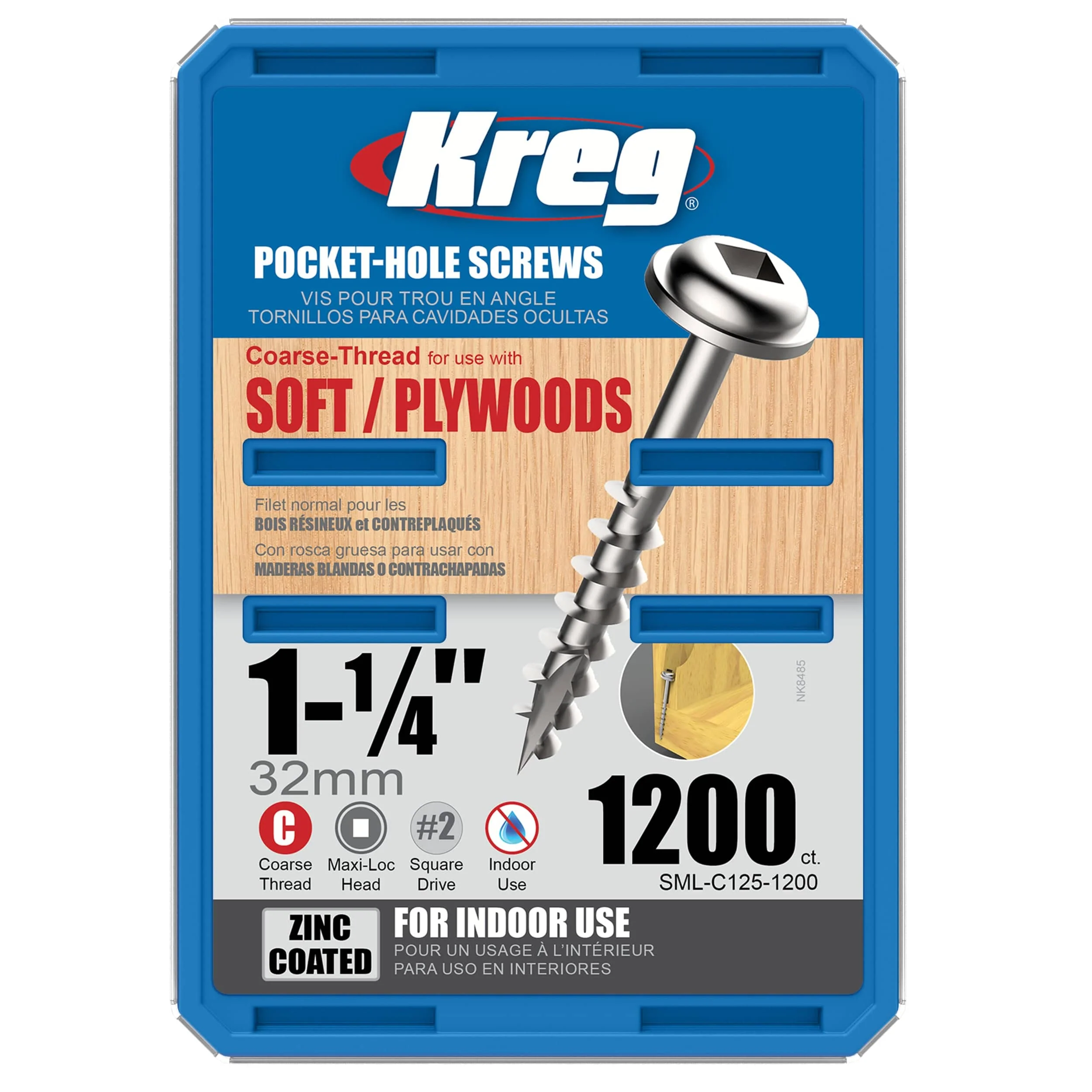 Pocket Hole Screw - #8 Coarse - Square Drive - Washer Head - Zinc - Image 18