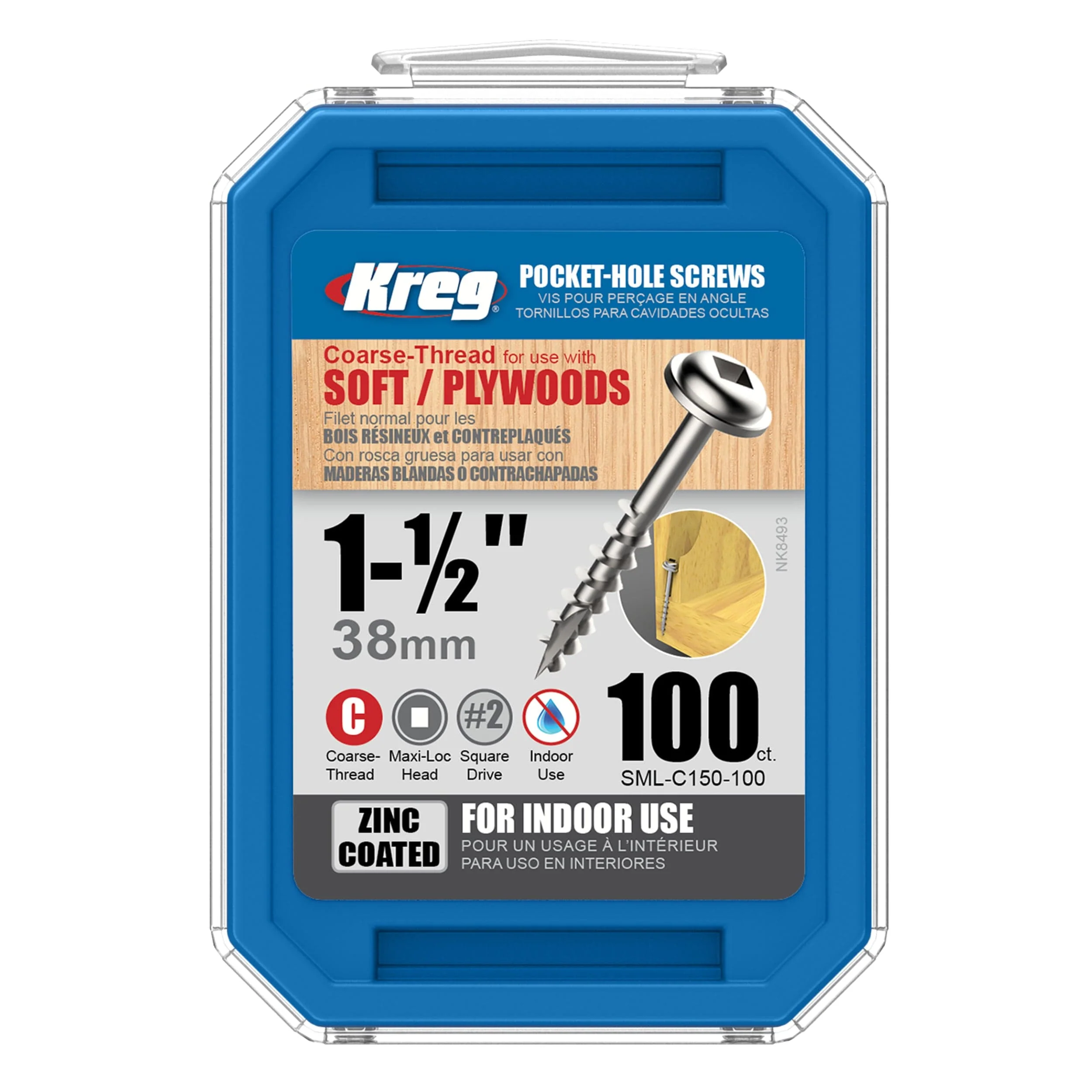 Pocket Hole Screw - #8 Coarse - Square Drive - Washer Head - Zinc - Image 23
