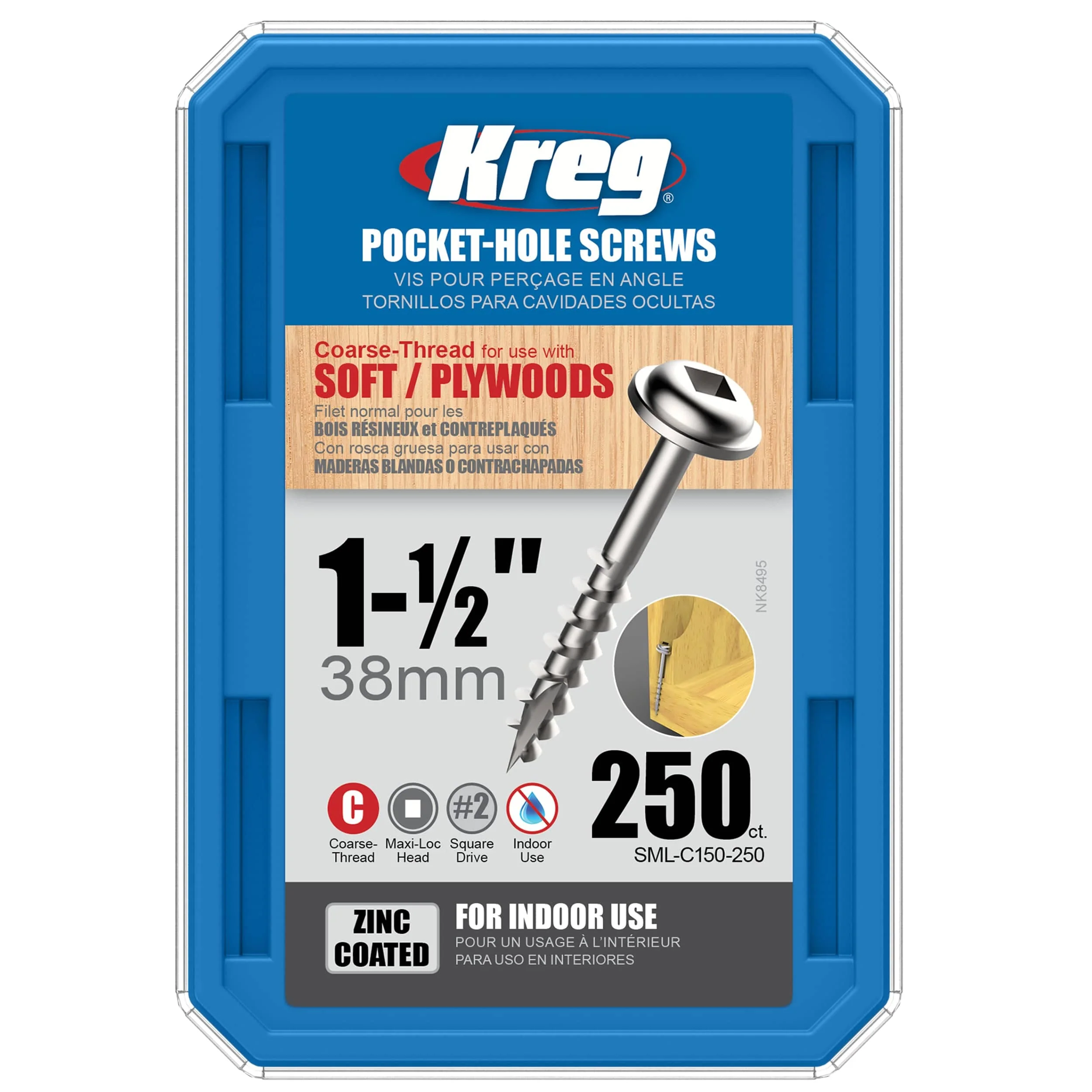 Pocket Hole Screw - #8 Coarse - Square Drive - Washer Head - Zinc - Image 26