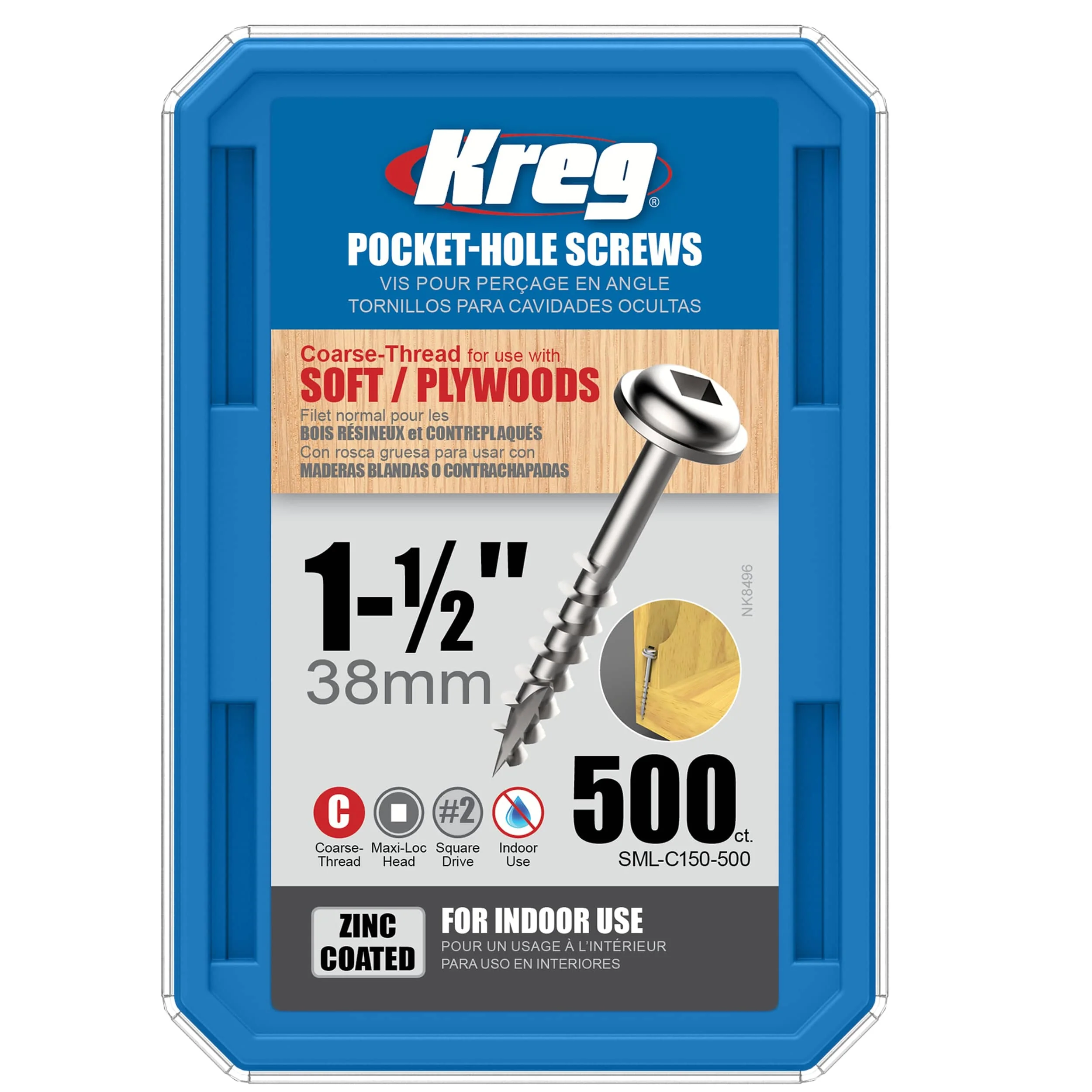 Pocket Hole Screw - #8 Coarse - Square Drive - Washer Head - Zinc - Image 29