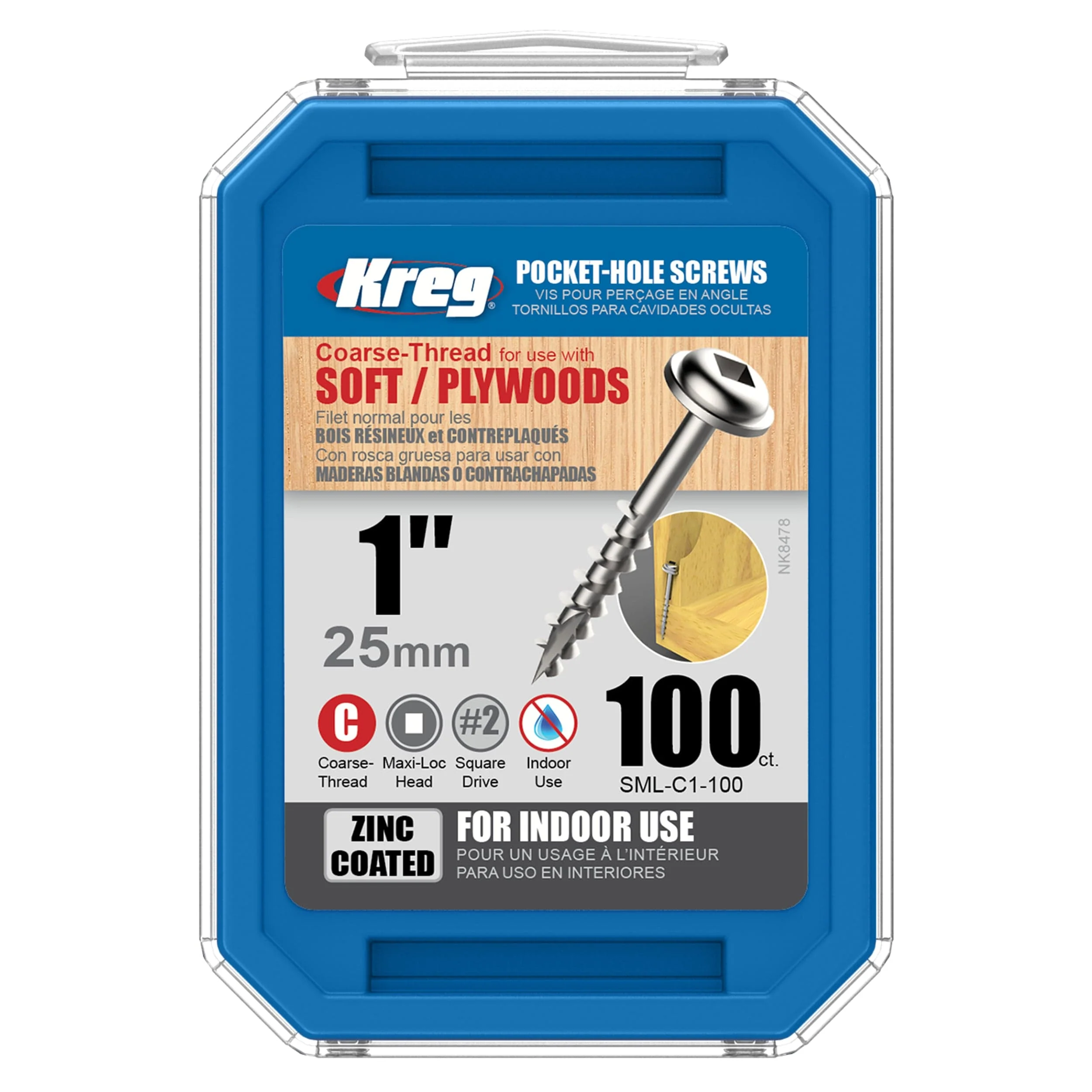 Pocket Hole Screw - #8 Coarse - Square Drive - Washer Head - Zinc - Image 3