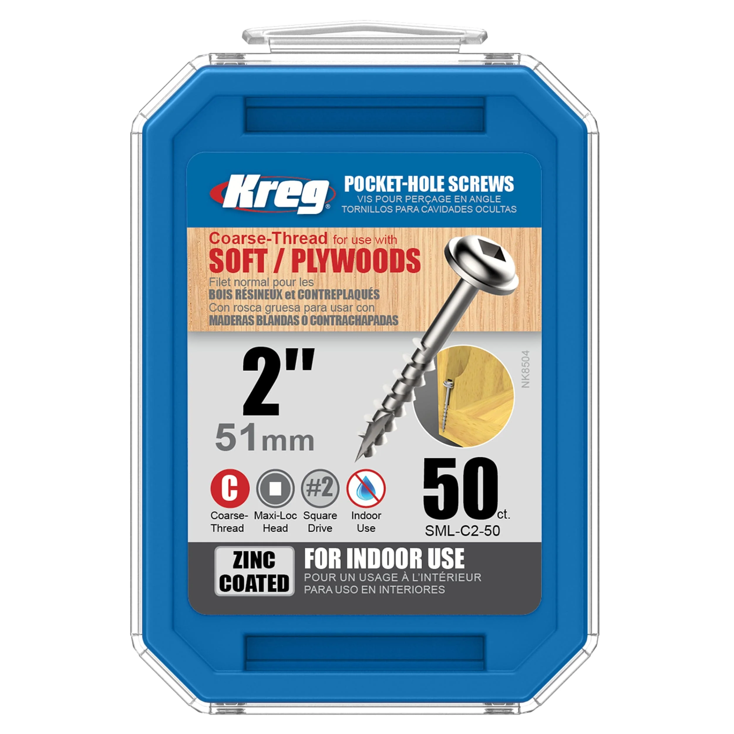 Pocket Hole Screw - #8 Coarse - Square Drive - Washer Head - Zinc - Image 32