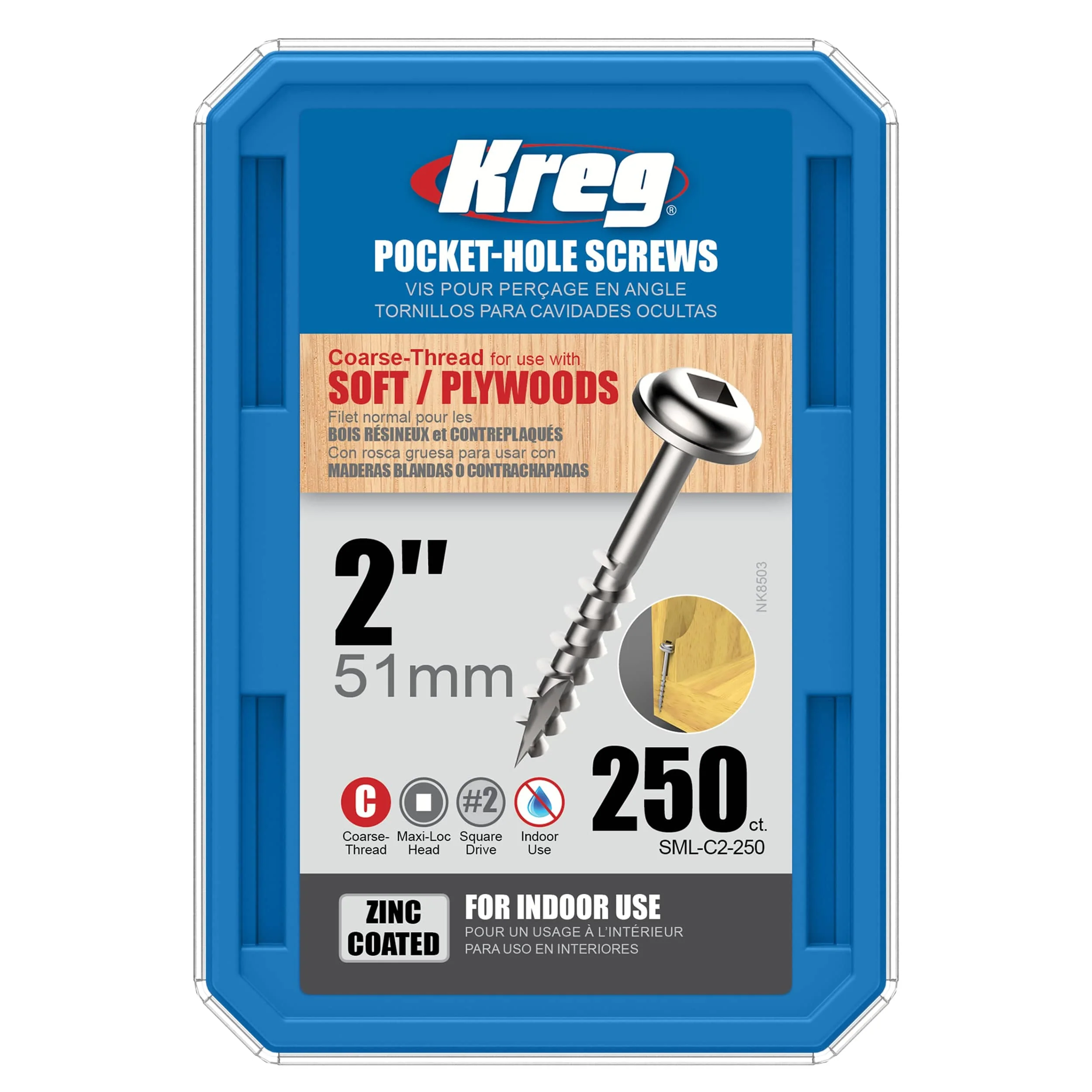 Pocket Hole Screw - #8 Coarse - Square Drive - Washer Head - Zinc - Image 35