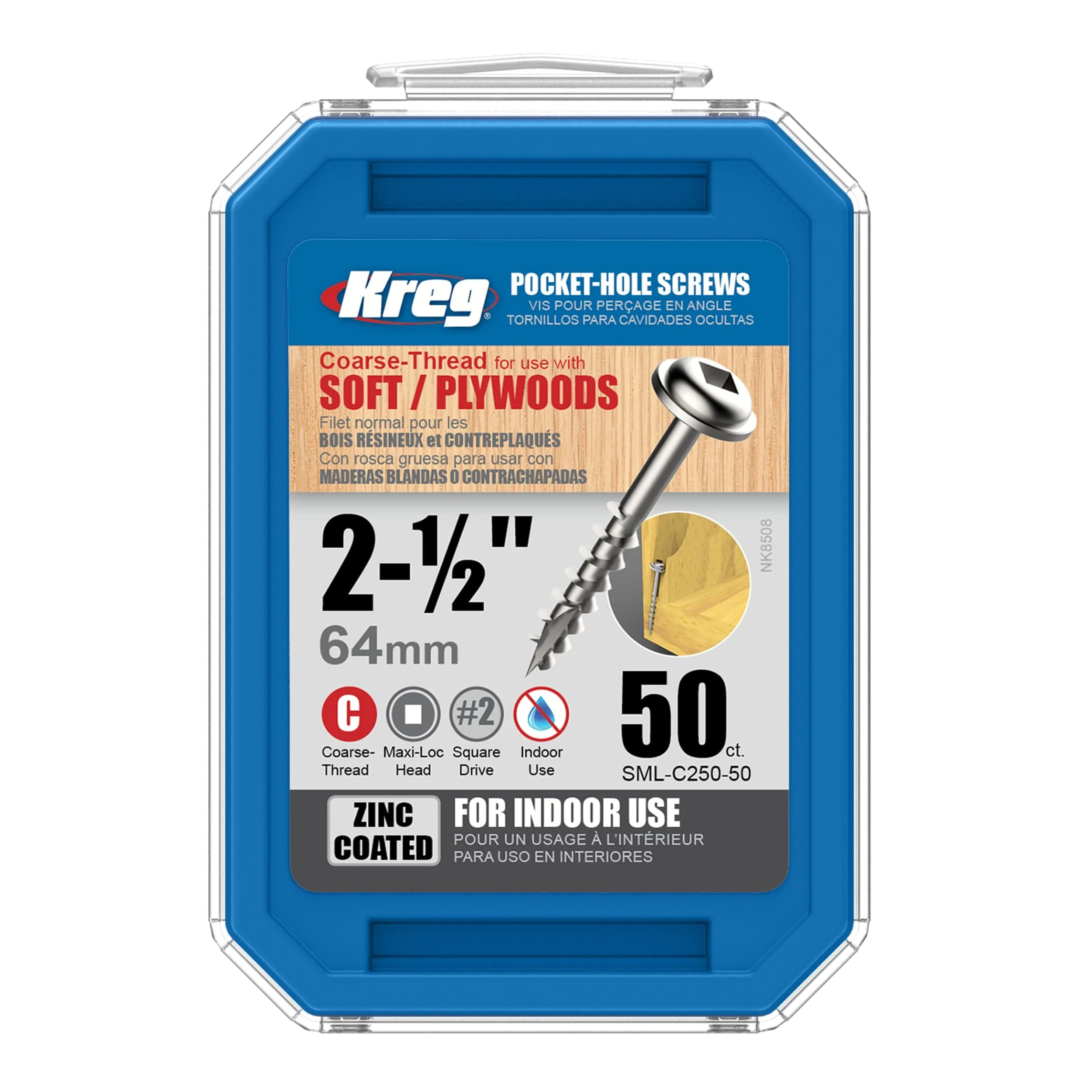 Pocket Hole Screw - #8 Coarse - Square Drive - Washer Head - Zinc - Image 38