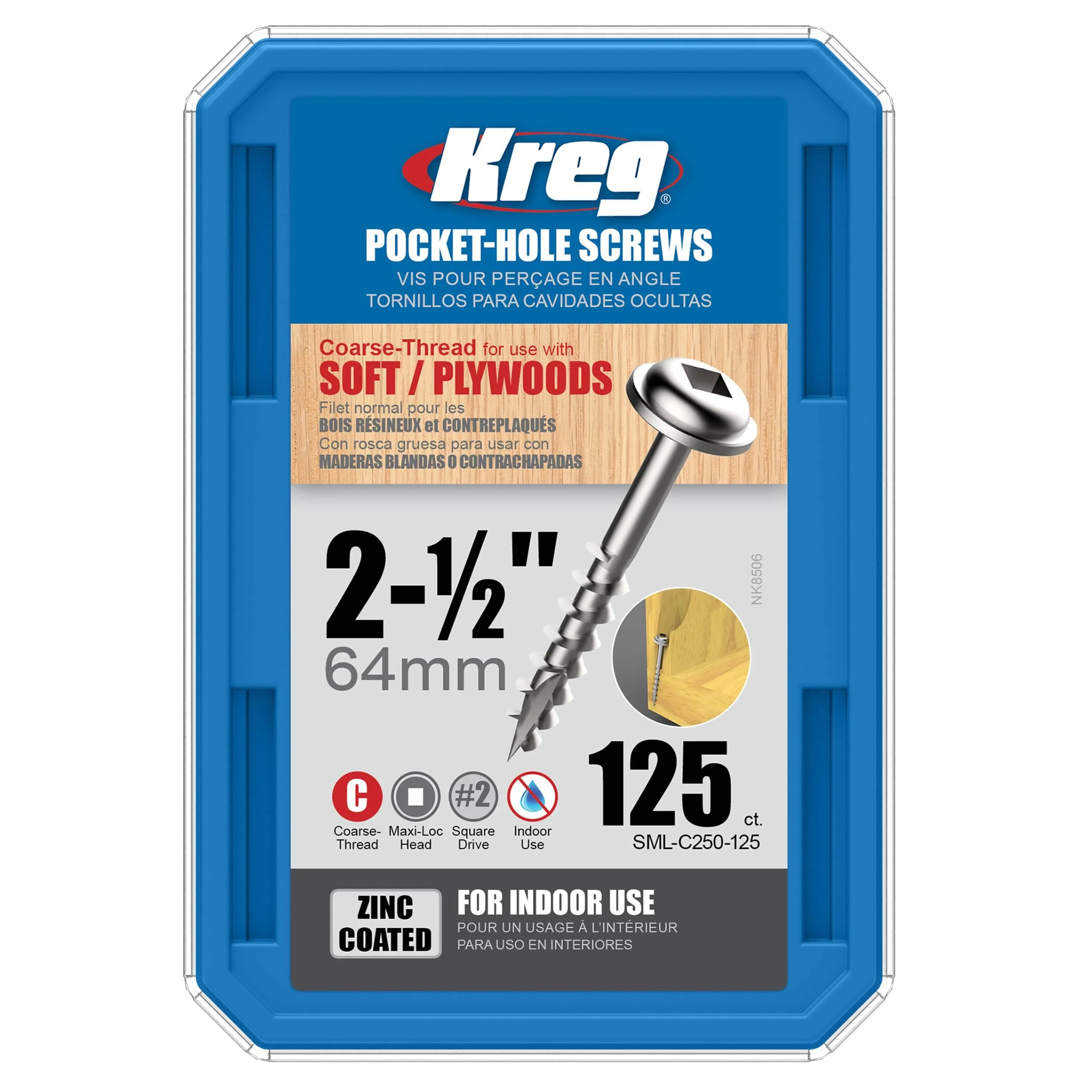 Pocket Hole Screw - #8 Coarse - Square Drive - Washer Head - Zinc - Image 41