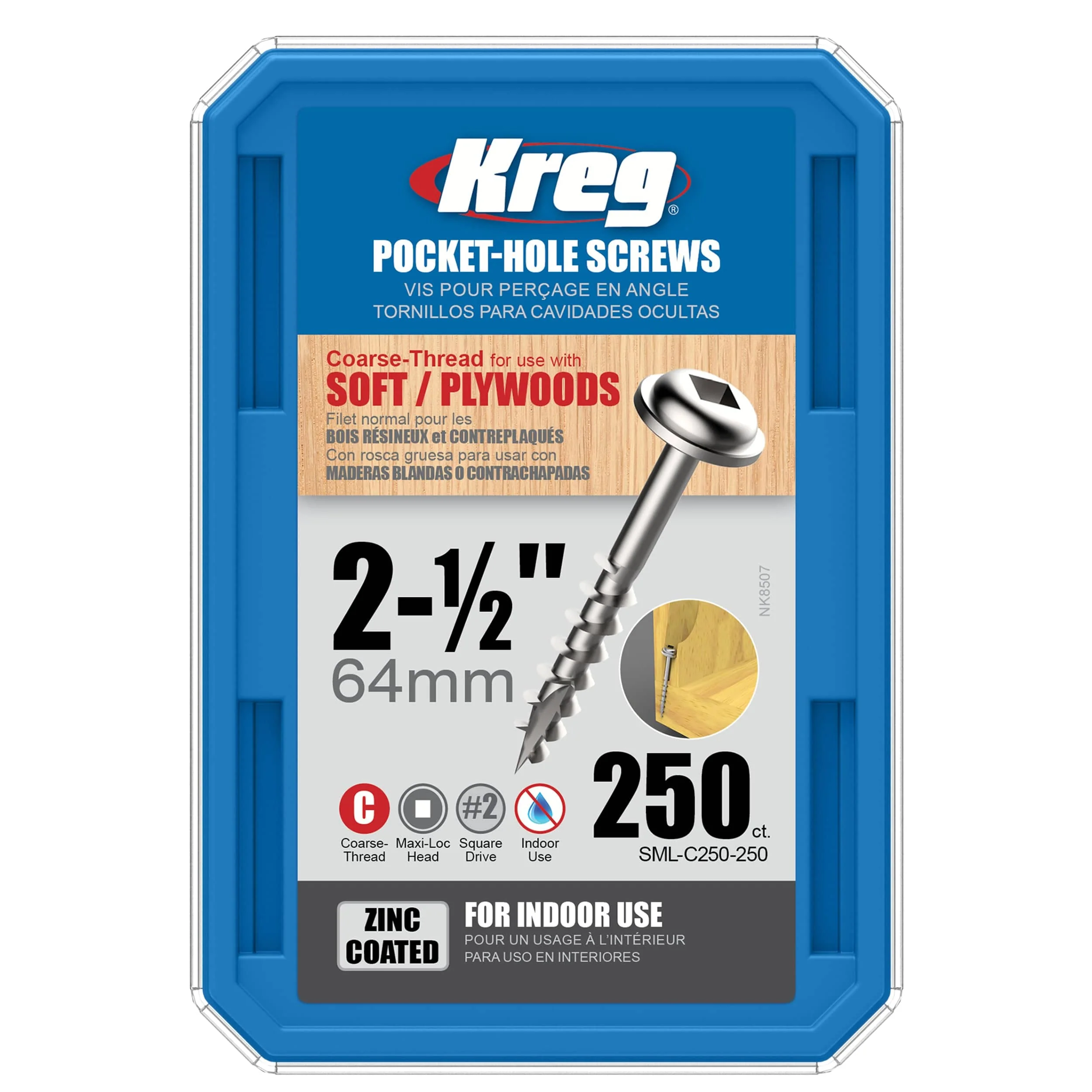 Pocket Hole Screw - #8 Coarse - Square Drive - Washer Head - Zinc - Image 44
