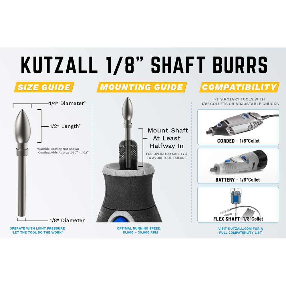 Detail Rotary Burr Kit - Fine Cut - 1/8" Shaft - 4 Piece - Image 6