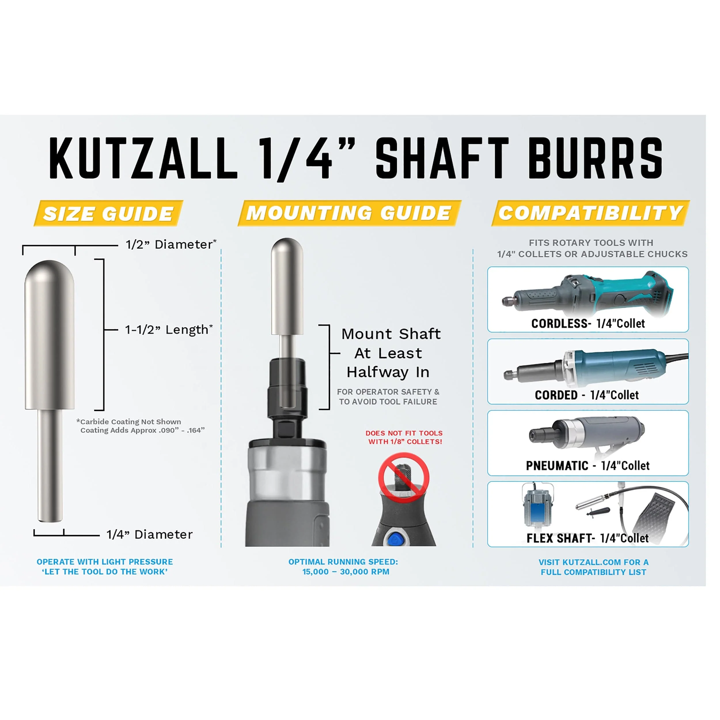 Original Ball Nose Burr, 1/4" Shaft, Coarse (1/4" x 1-1/2") - Image 3