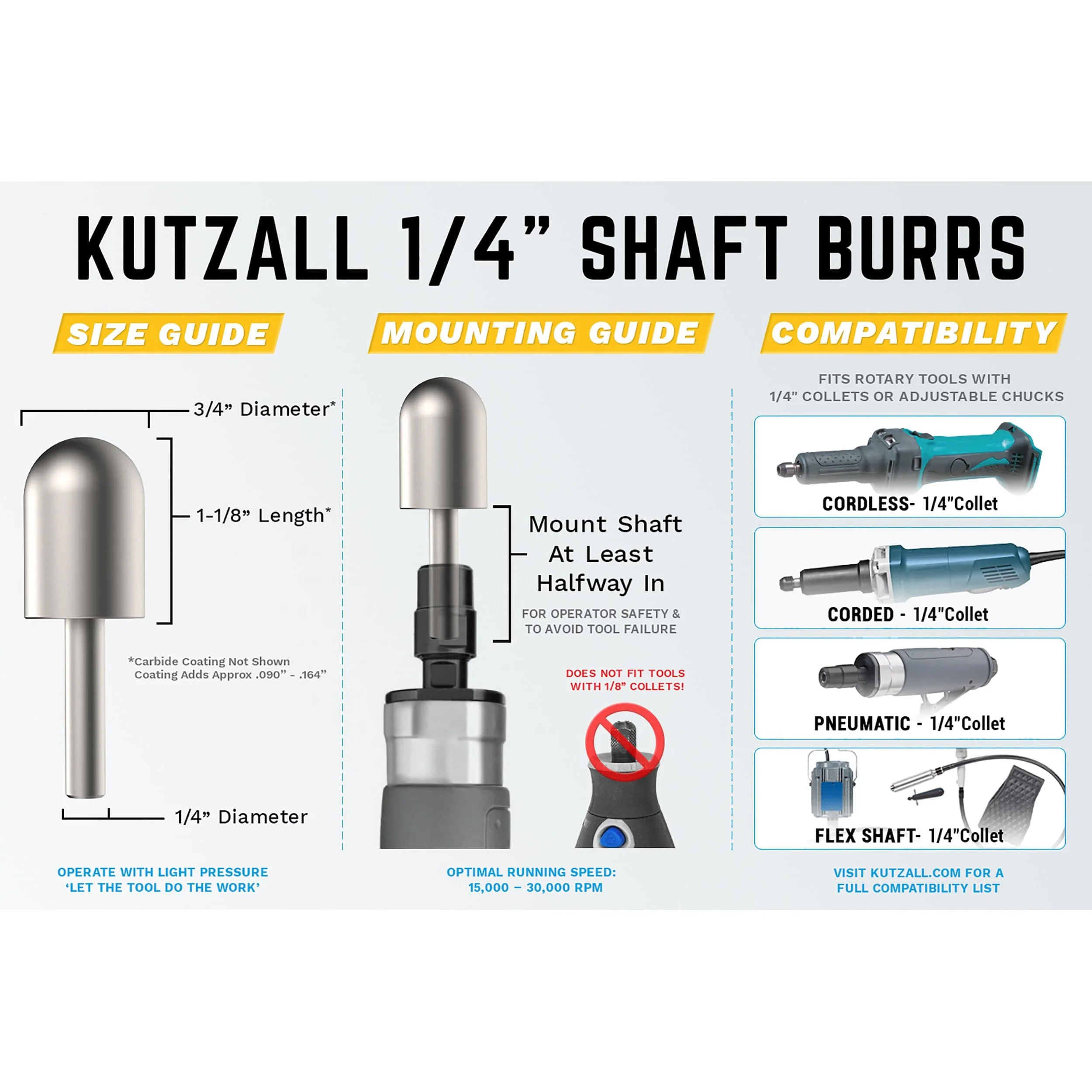 Original Ball Nose Burr, 1/4" Shaft, Fine (3/4" x 1-1/8") - Image 3