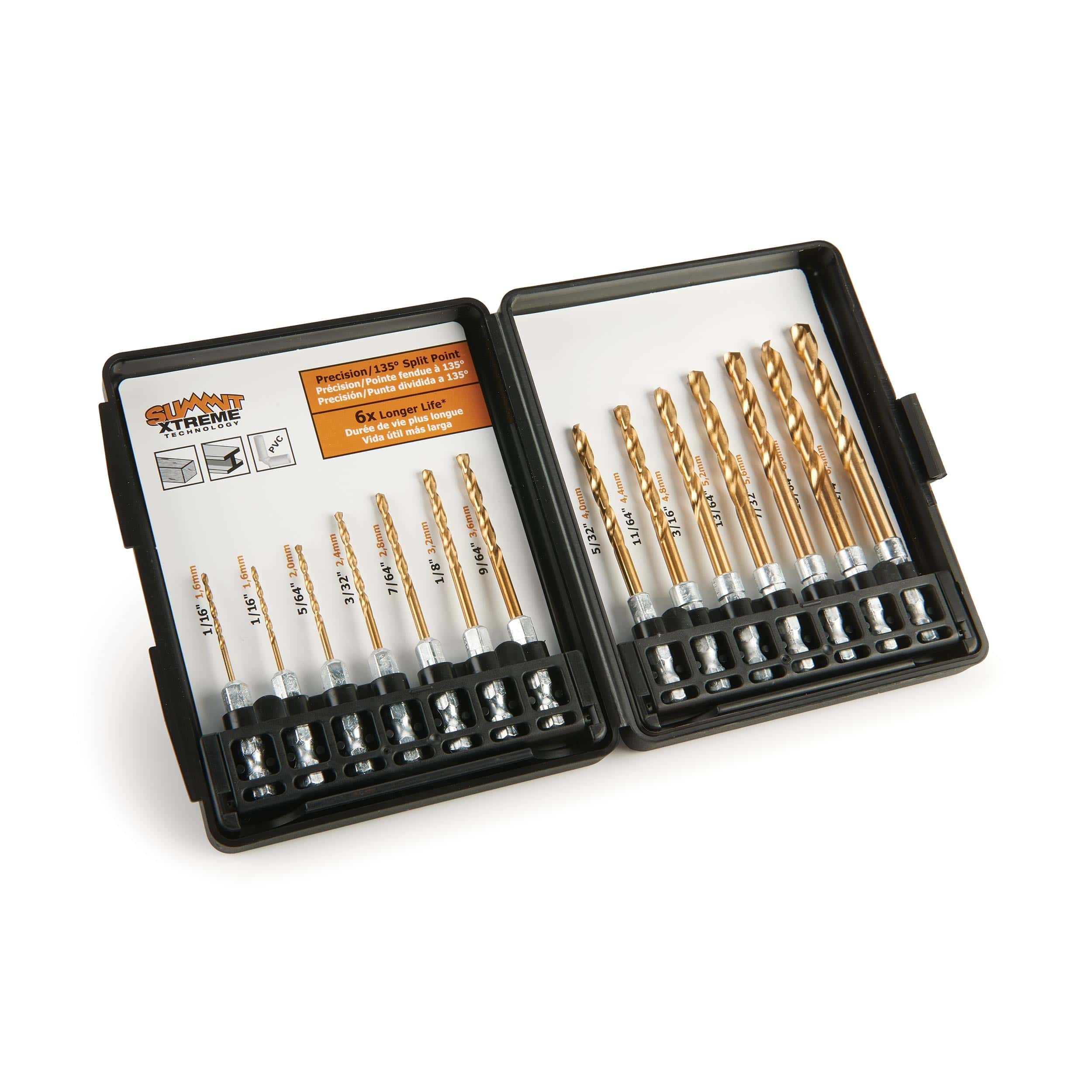 Drill Bit Set - Titanium Coated High Speed Steel - 1/4" Hex Shank