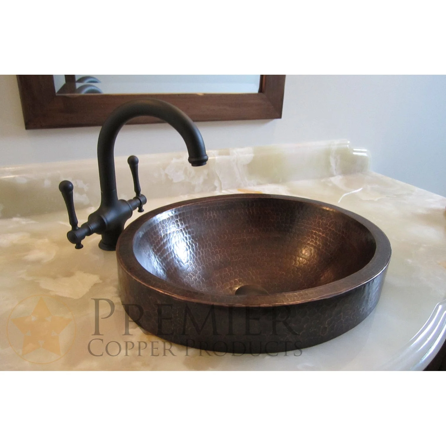 17" Compact Oval Skirted Vessel Hammered Copper Sink - Image 11