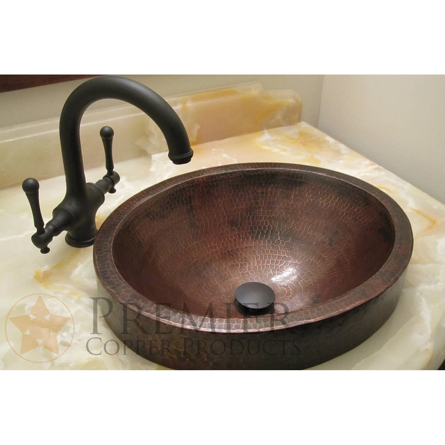 17" Compact Oval Skirted Vessel Hammered Copper Sink - Image 12