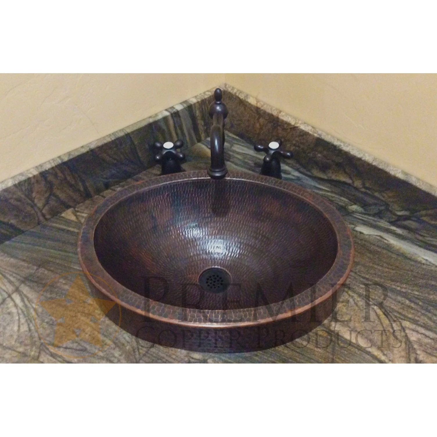 17" Compact Oval Skirted Vessel Hammered Copper Sink - Image 13