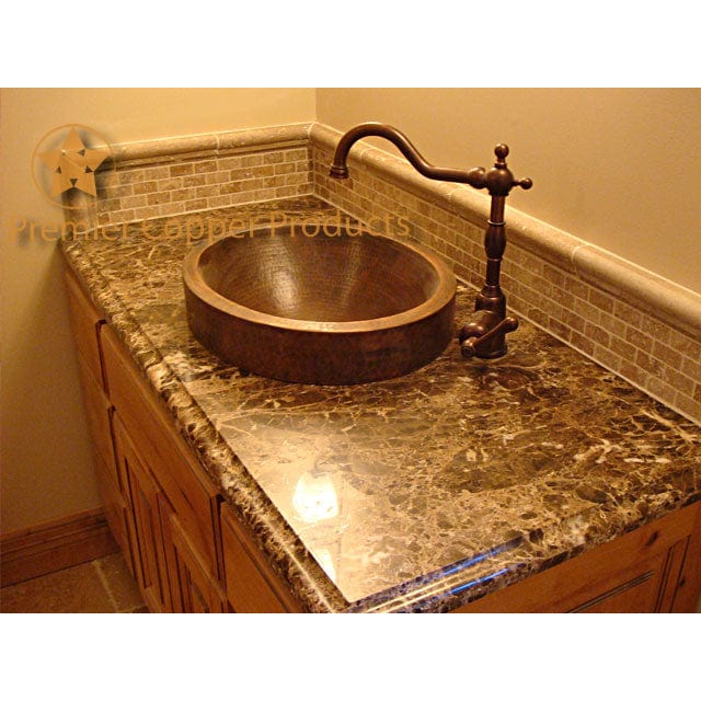 17" Compact Oval Skirted Vessel Hammered Copper Sink - Image 14