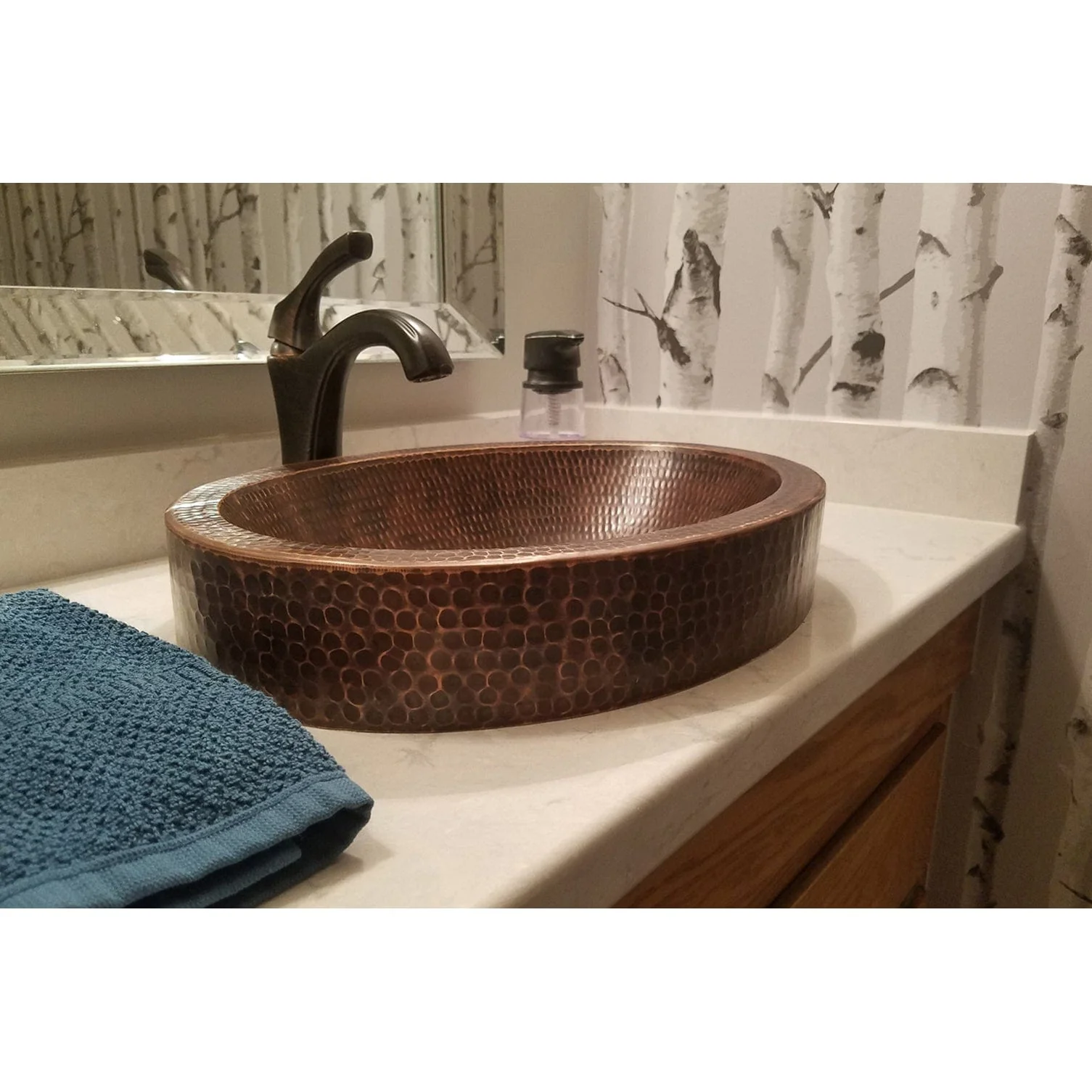 17" Compact Oval Skirted Vessel Hammered Copper Sink - Image 4