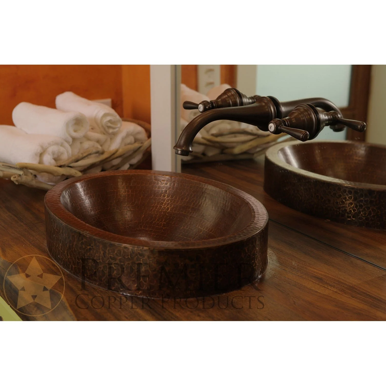 17" Compact Oval Skirted Vessel Hammered Copper Sink - Image 7