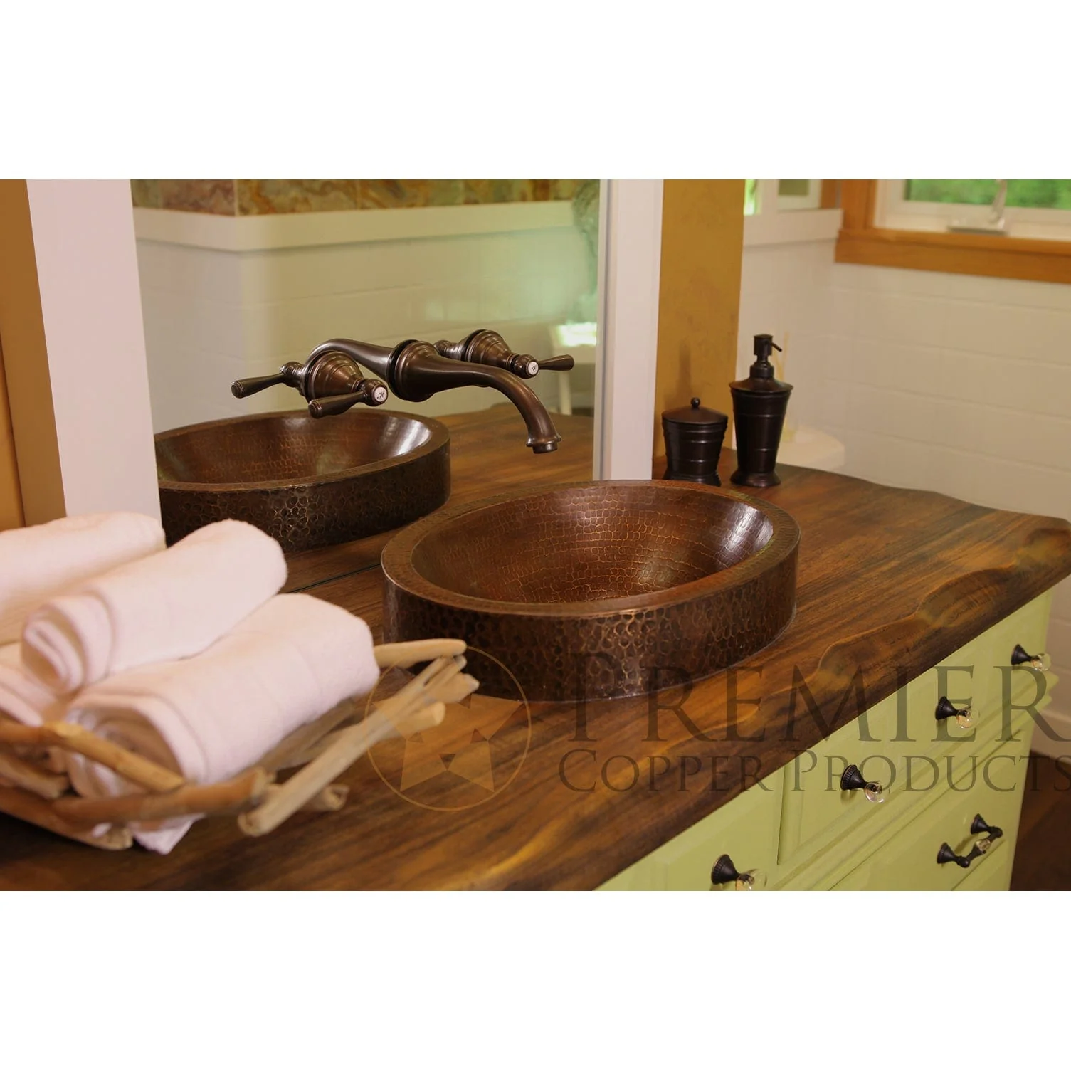 17" Compact Oval Skirted Vessel Hammered Copper Sink - Image 8