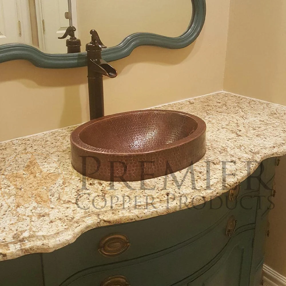 17" Compact Oval Skirted Vessel Hammered Copper Sink - Image 9