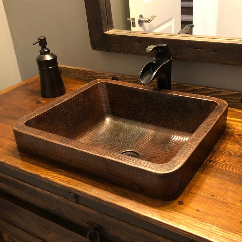 17" Rectangle Skirted Vessel Hammered Copper Sink - Image 4