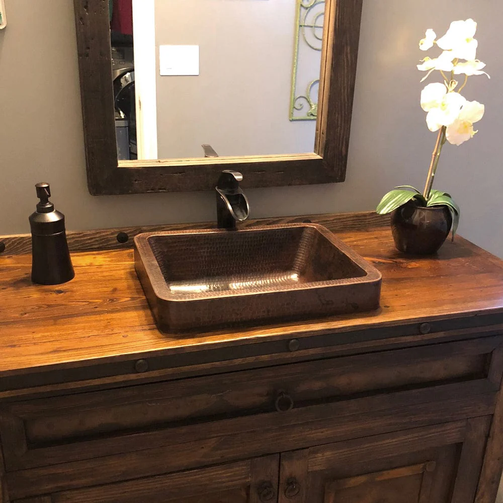 17" Rectangle Skirted Vessel Hammered Copper Sink - Image 5