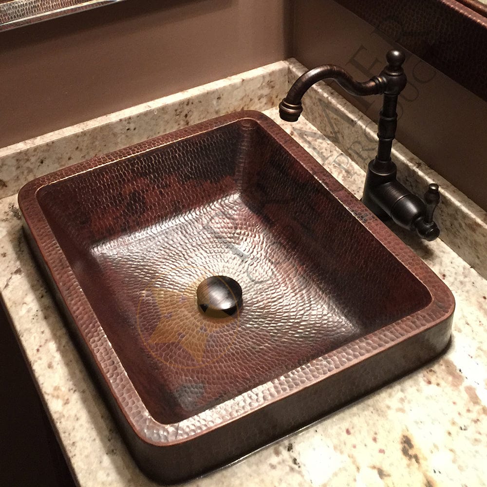 19" Rectangle Skirted Vessel Hammered Copper Sink - Image 10