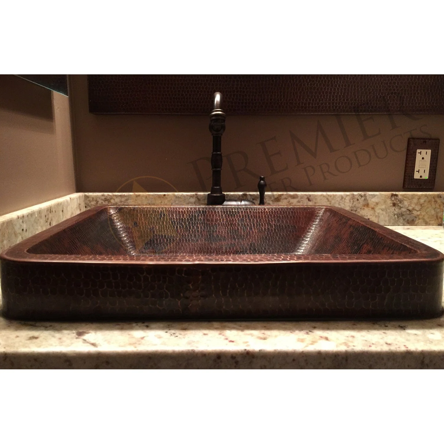 19" Rectangle Skirted Vessel Hammered Copper Sink - Image 11