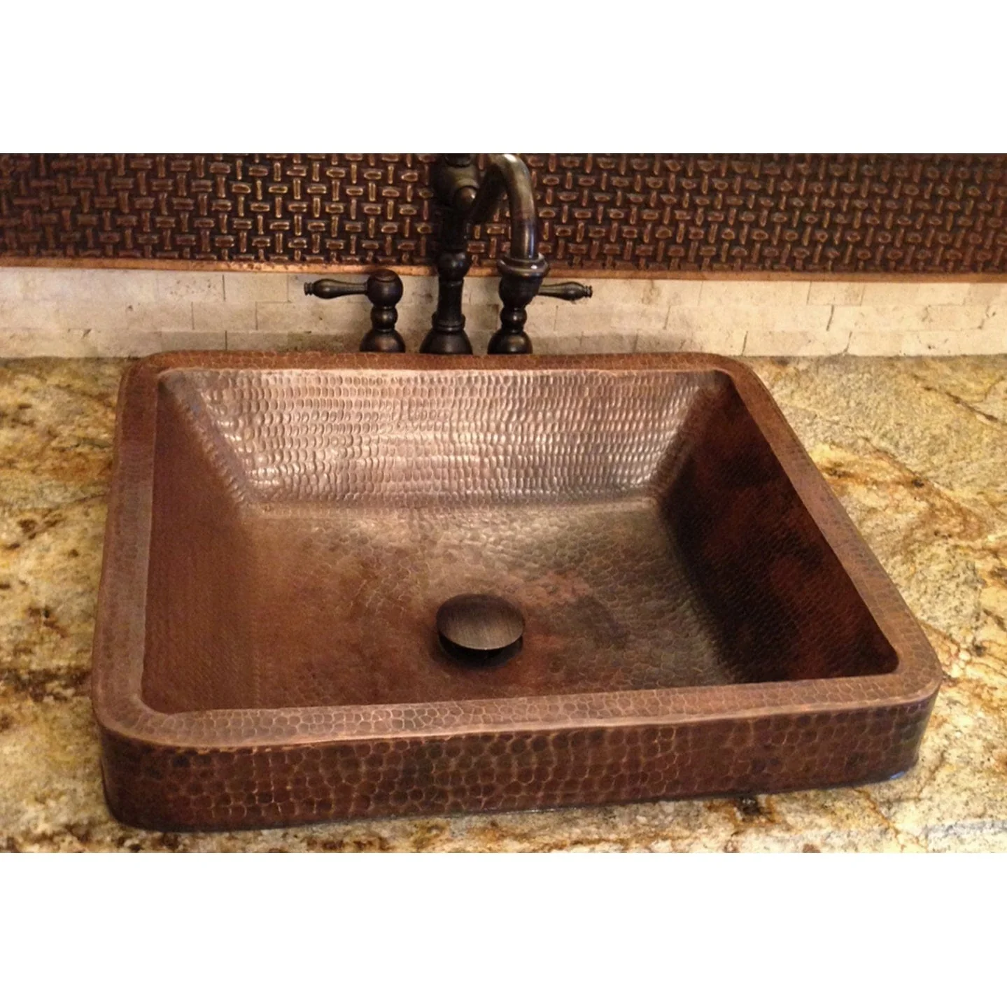 19" Rectangle Skirted Vessel Hammered Copper Sink - Image 5