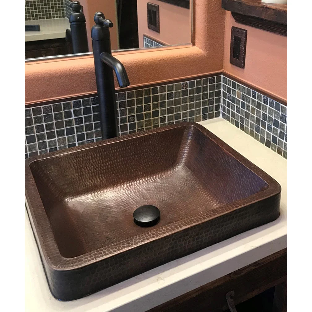 19" Rectangle Skirted Vessel Hammered Copper Sink - Image 6