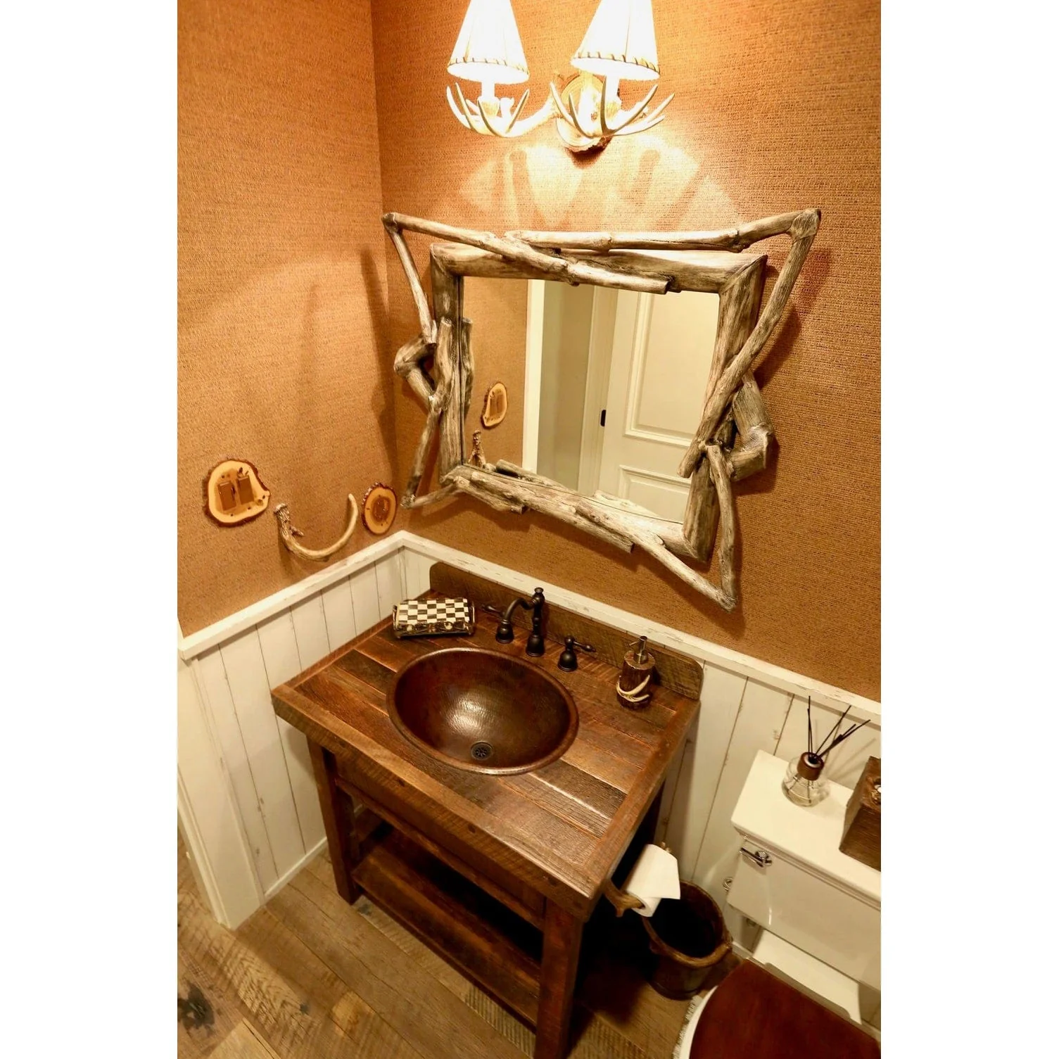Master Bath Oval Self Rimming Hammered Copper Bathroom Sink - Image 10