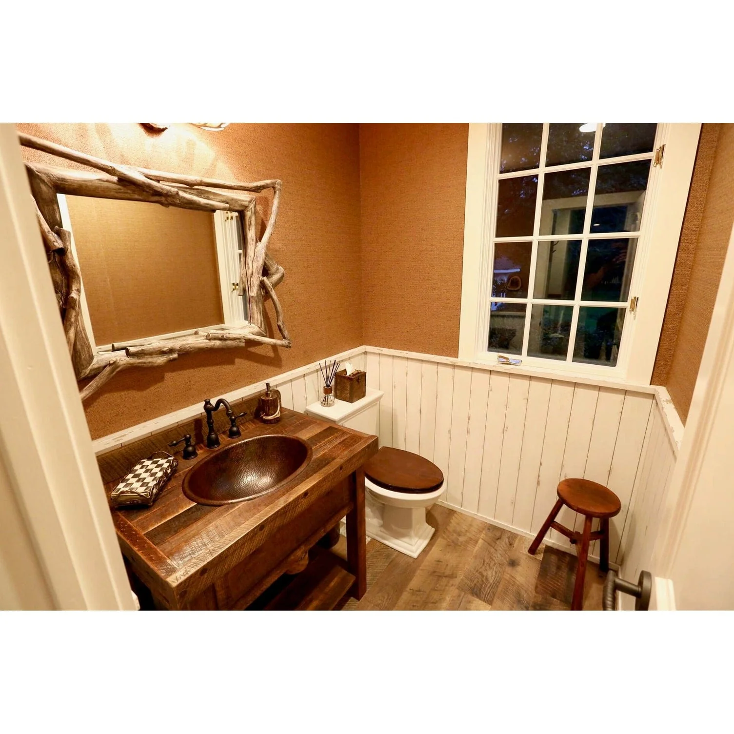Master Bath Oval Self Rimming Hammered Copper Bathroom Sink - Image 11