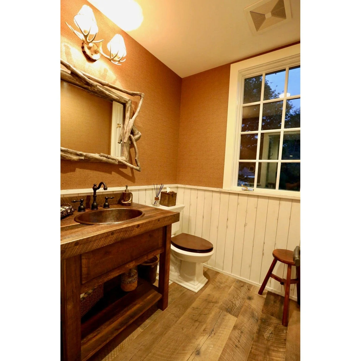 Master Bath Oval Self Rimming Hammered Copper Bathroom Sink - Image 12
