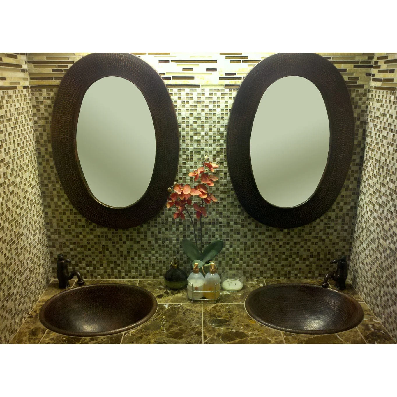 Master Bath Oval Self Rimming Hammered Copper Bathroom Sink - Image 7