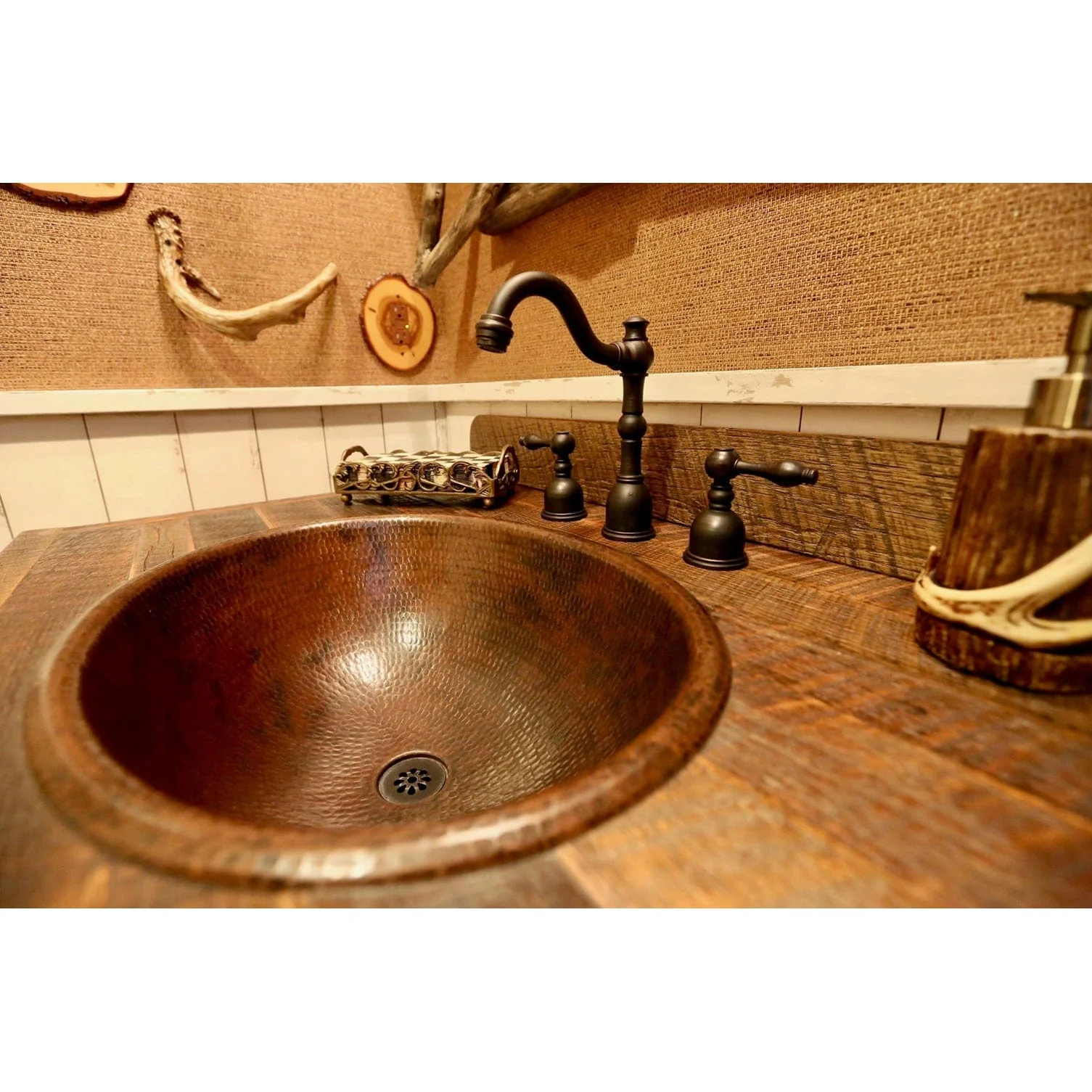 Master Bath Oval Self Rimming Hammered Copper Bathroom Sink - Image 8