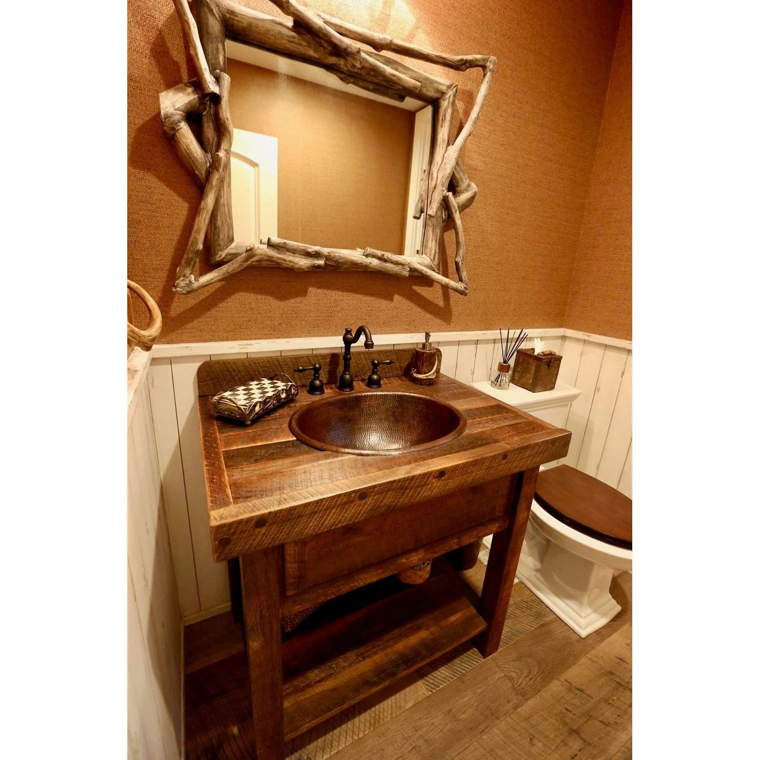 Master Bath Oval Self Rimming Hammered Copper Bathroom Sink - Image 9