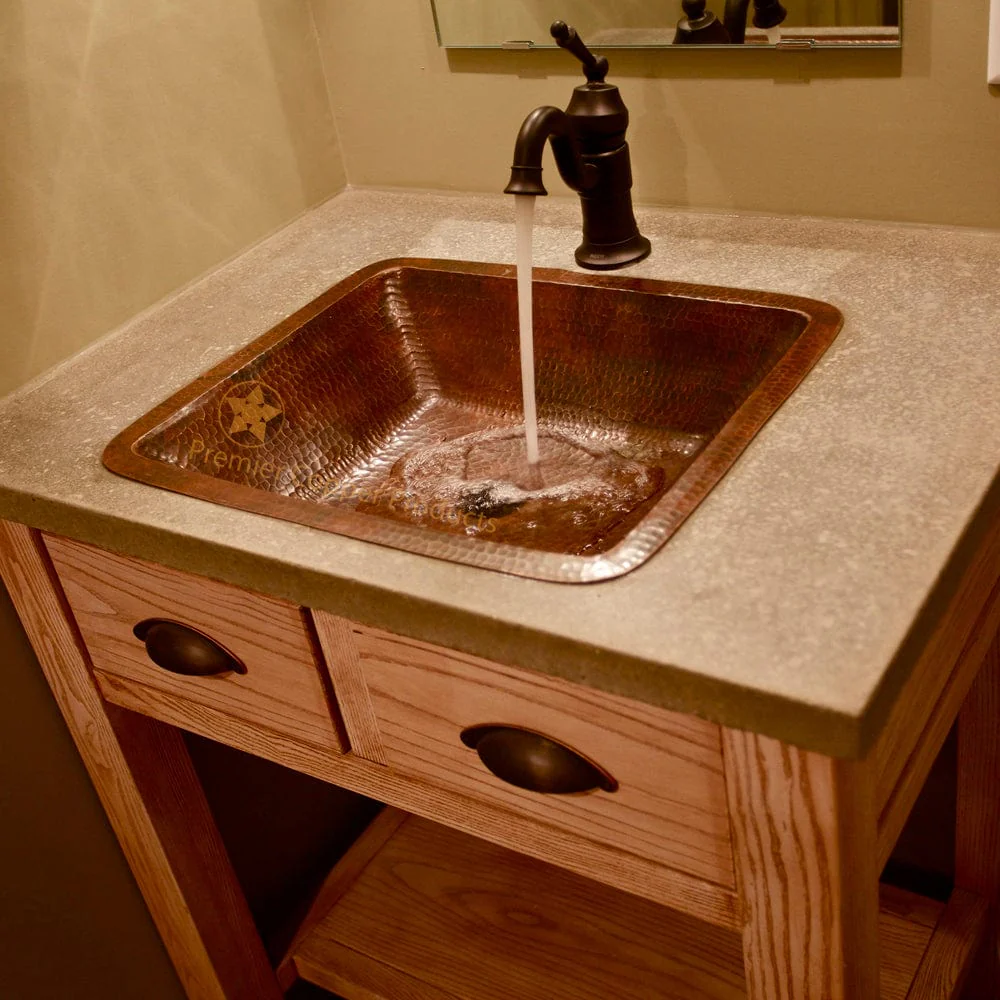 Rectangle Under Counter Hammered Copper Bathroom Sink - Image 11