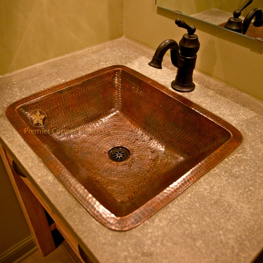 Rectangle Under Counter Hammered Copper Bathroom Sink - Image 12