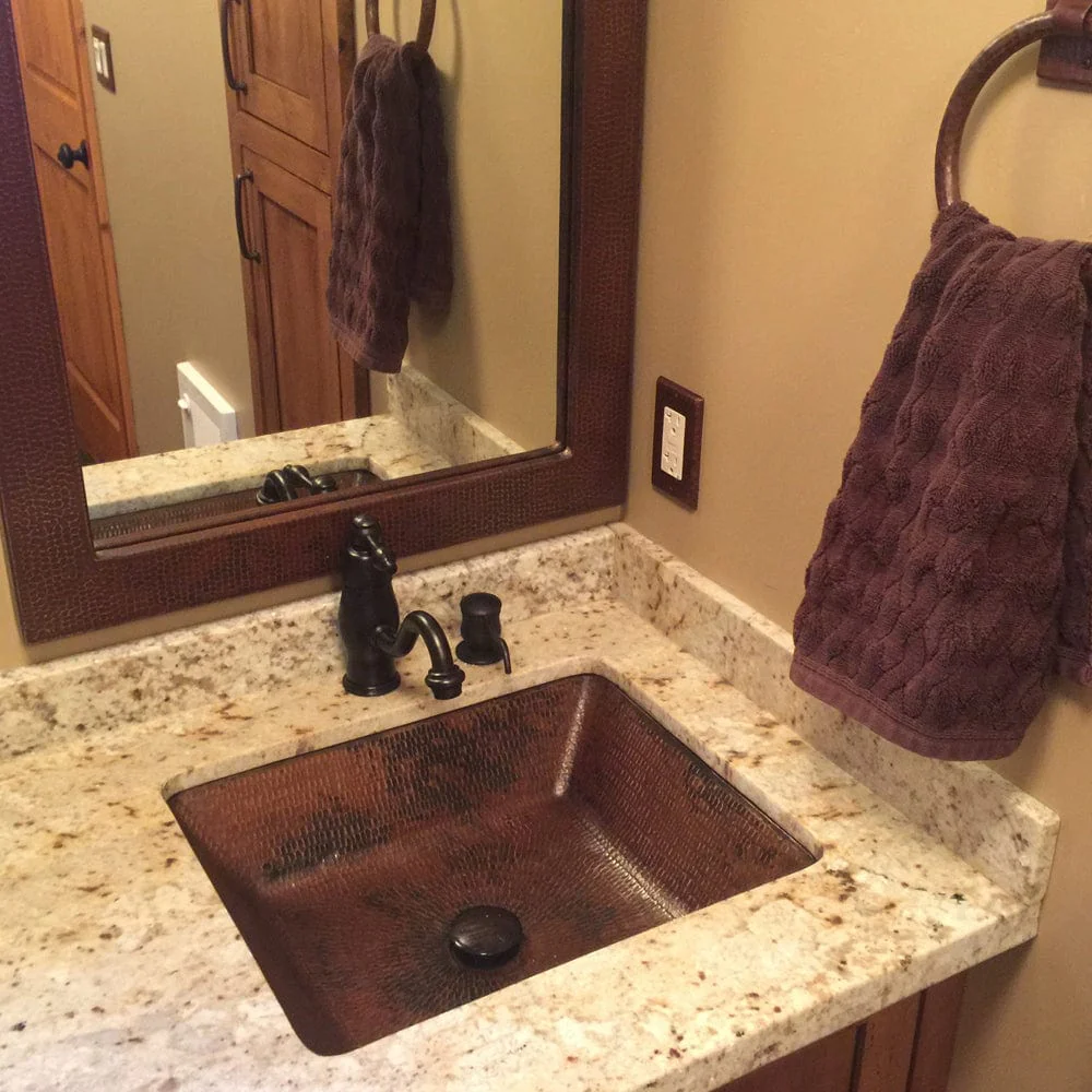 Rectangle Under Counter Hammered Copper Bathroom Sink - Image 4
