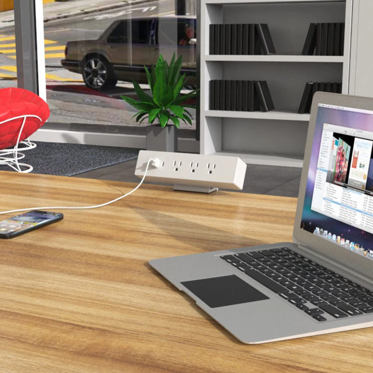 120V Clamp-On Power Bar and USB Charging Station Black - Image 3