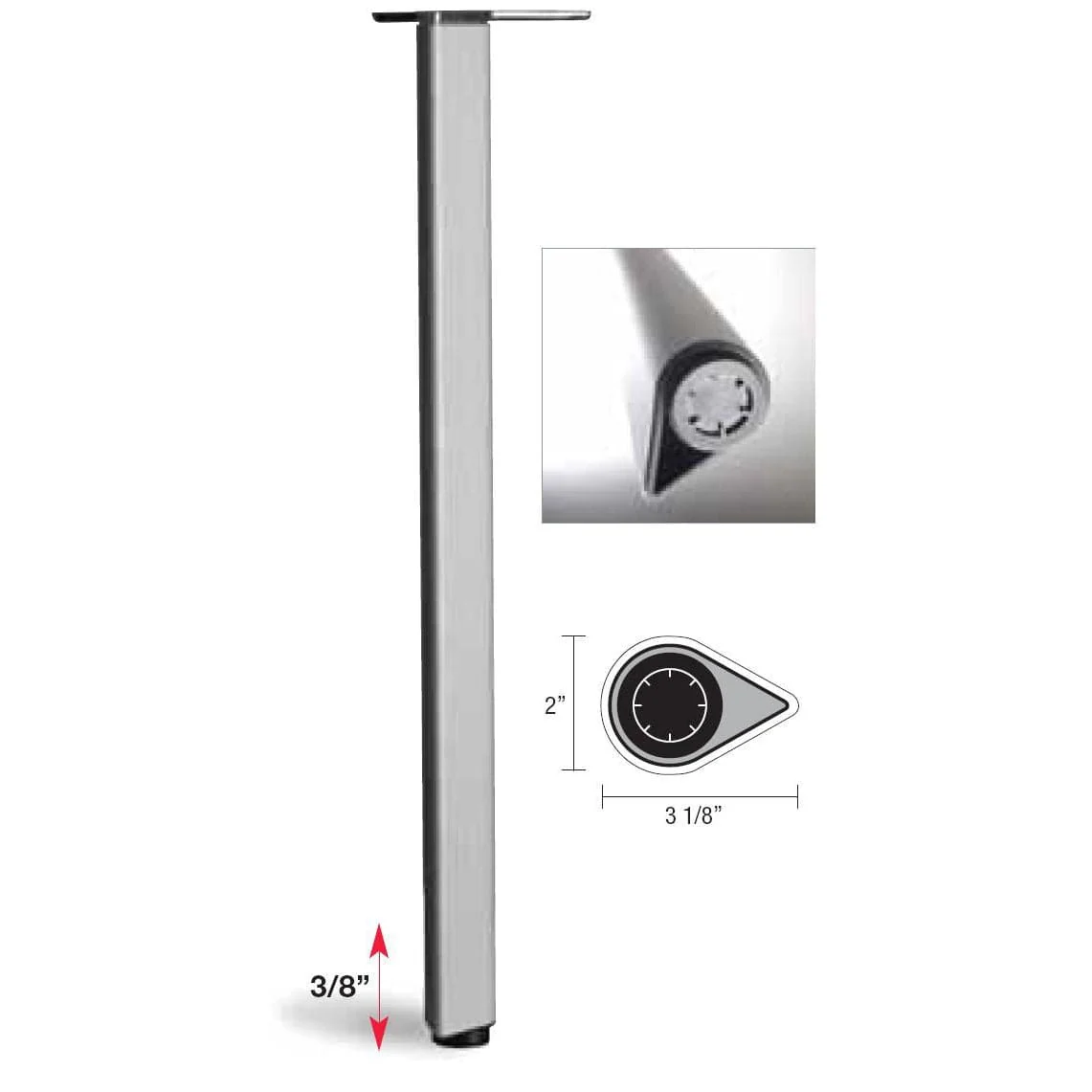 27-1/2" (698 mm) Adjustable Teardrop Design Table Leg Aluminum Pack of 4 - Image 4